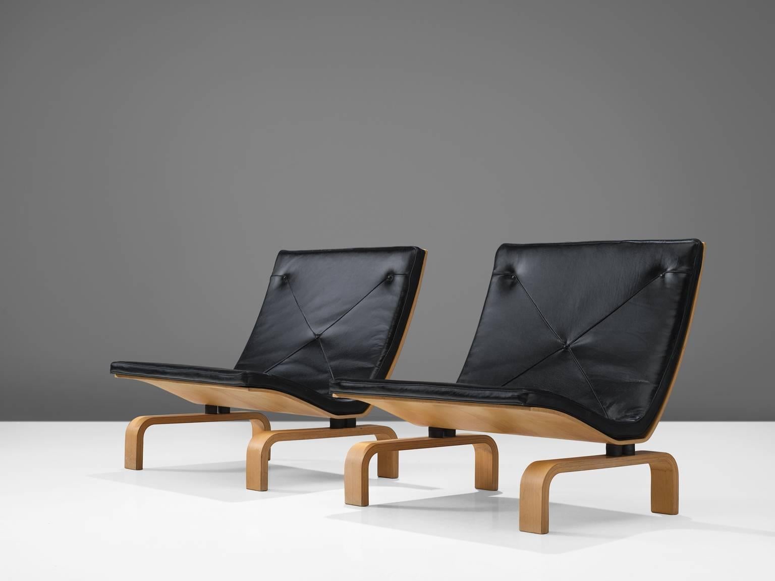 Danish Poul Kjærholm PK27 Lounge Chairs in Black Leather