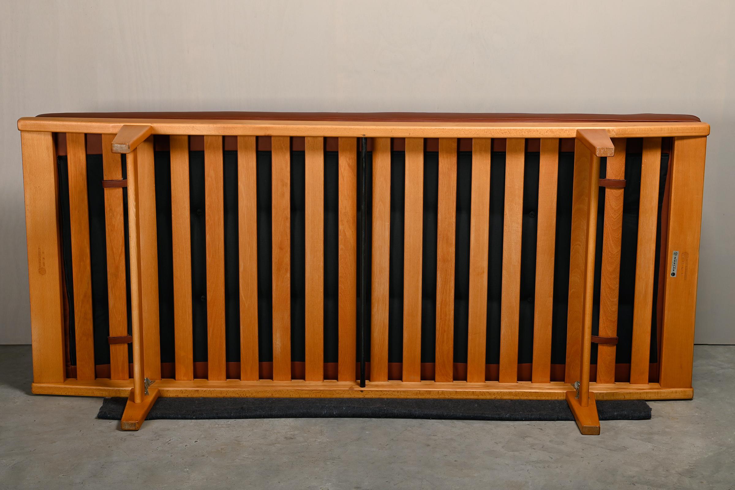 Poul M. Volther Daybed in Beech wood and Leather for FDB Møbler, Denmark 1960s 6