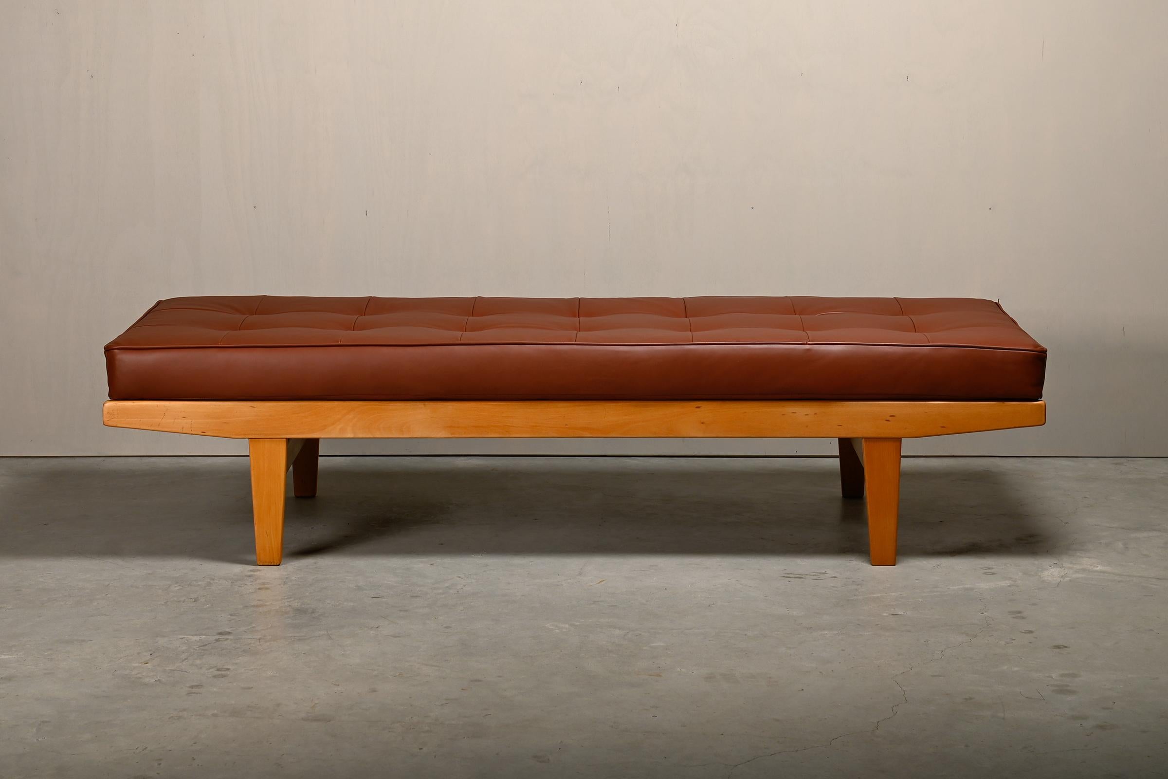 Danish Poul M. Volther Daybed in Beech wood and Leather for FDB Møbler, Denmark 1960s