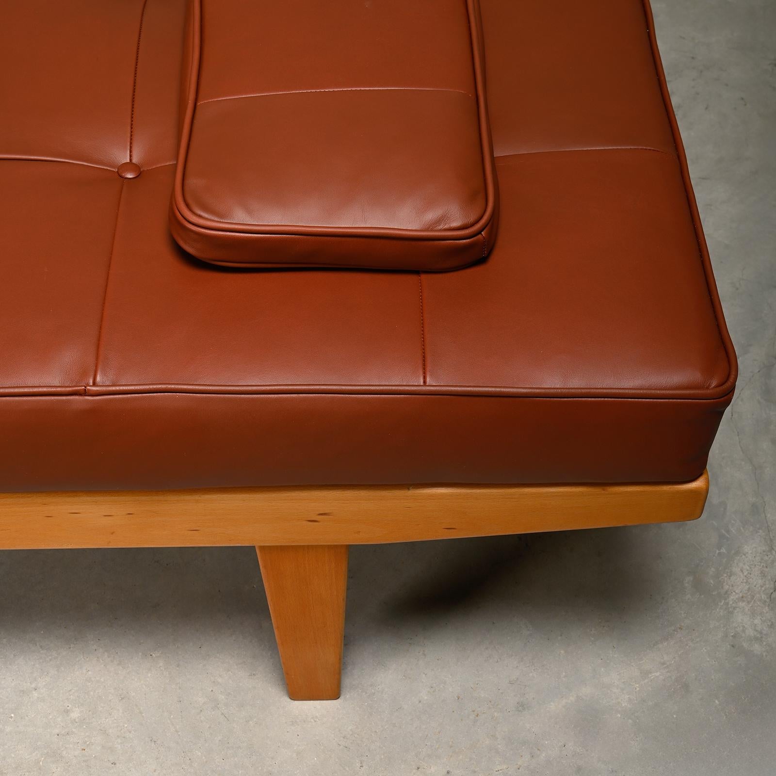 Poul M. Volther Daybed in Beech wood and Leather for FDB Møbler, Denmark 1960s 1