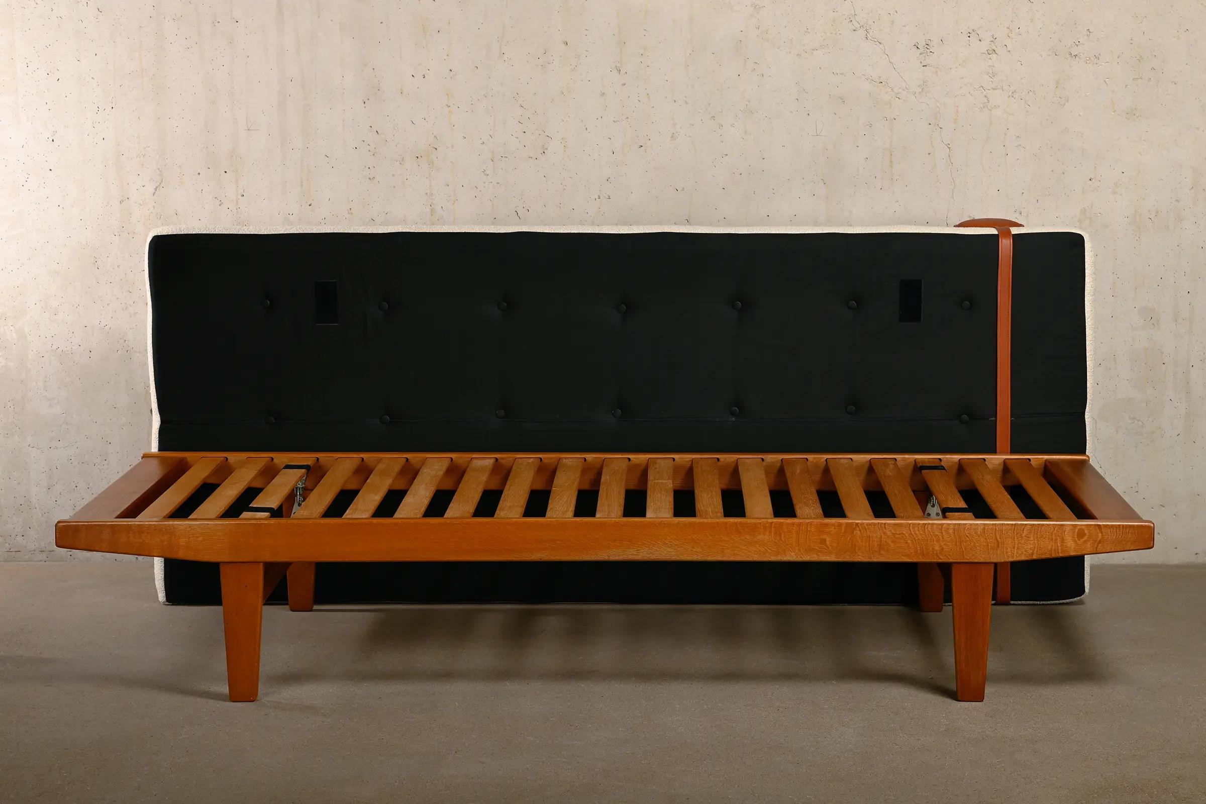 Poul M. Volther Daybed in Oak, Leather and Bouclé for FDB Møbler, Denmark 1960s 9