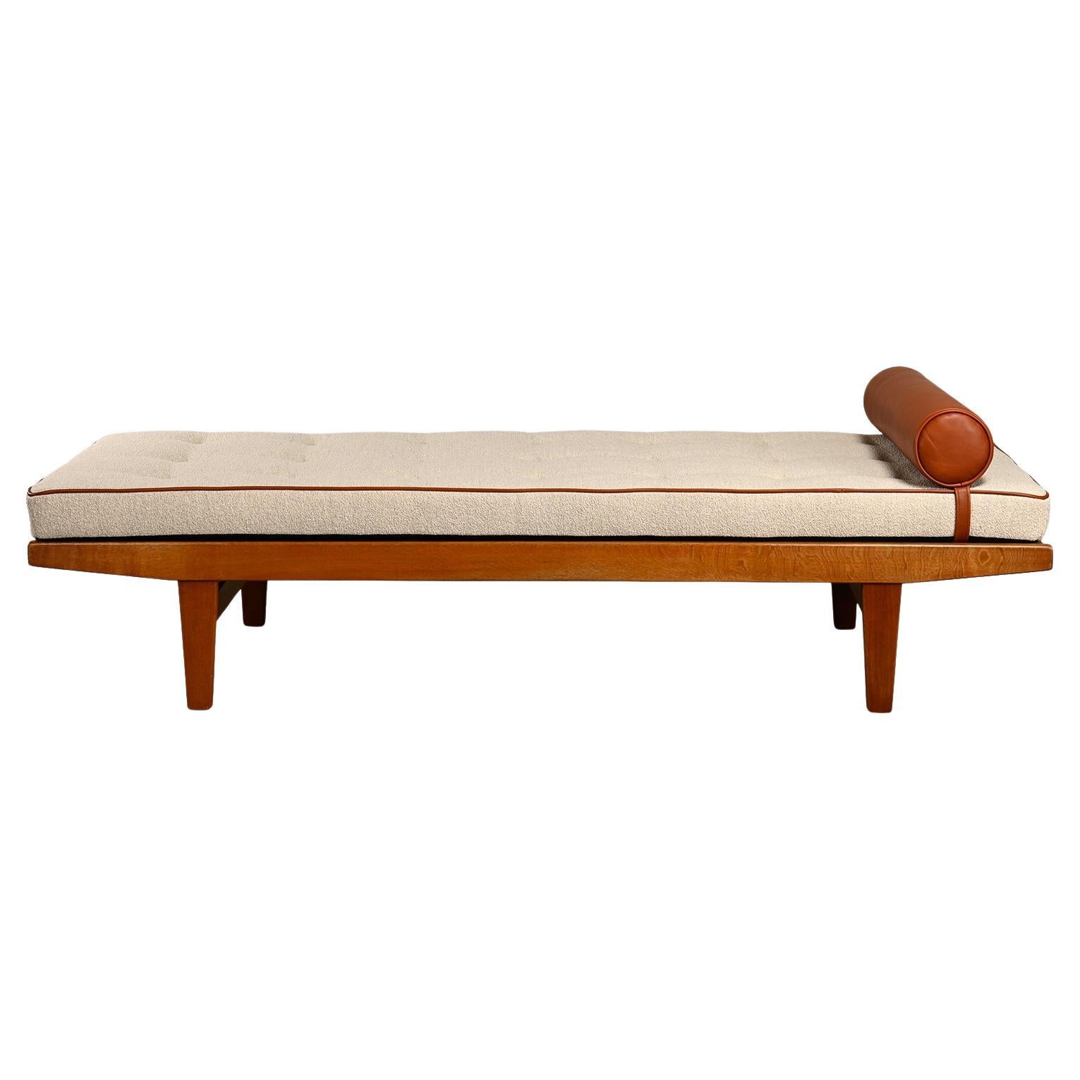 Poul M. Volther Daybed in Oak, Leather and Bouclé for FDB Møbler, Denmark 1960s