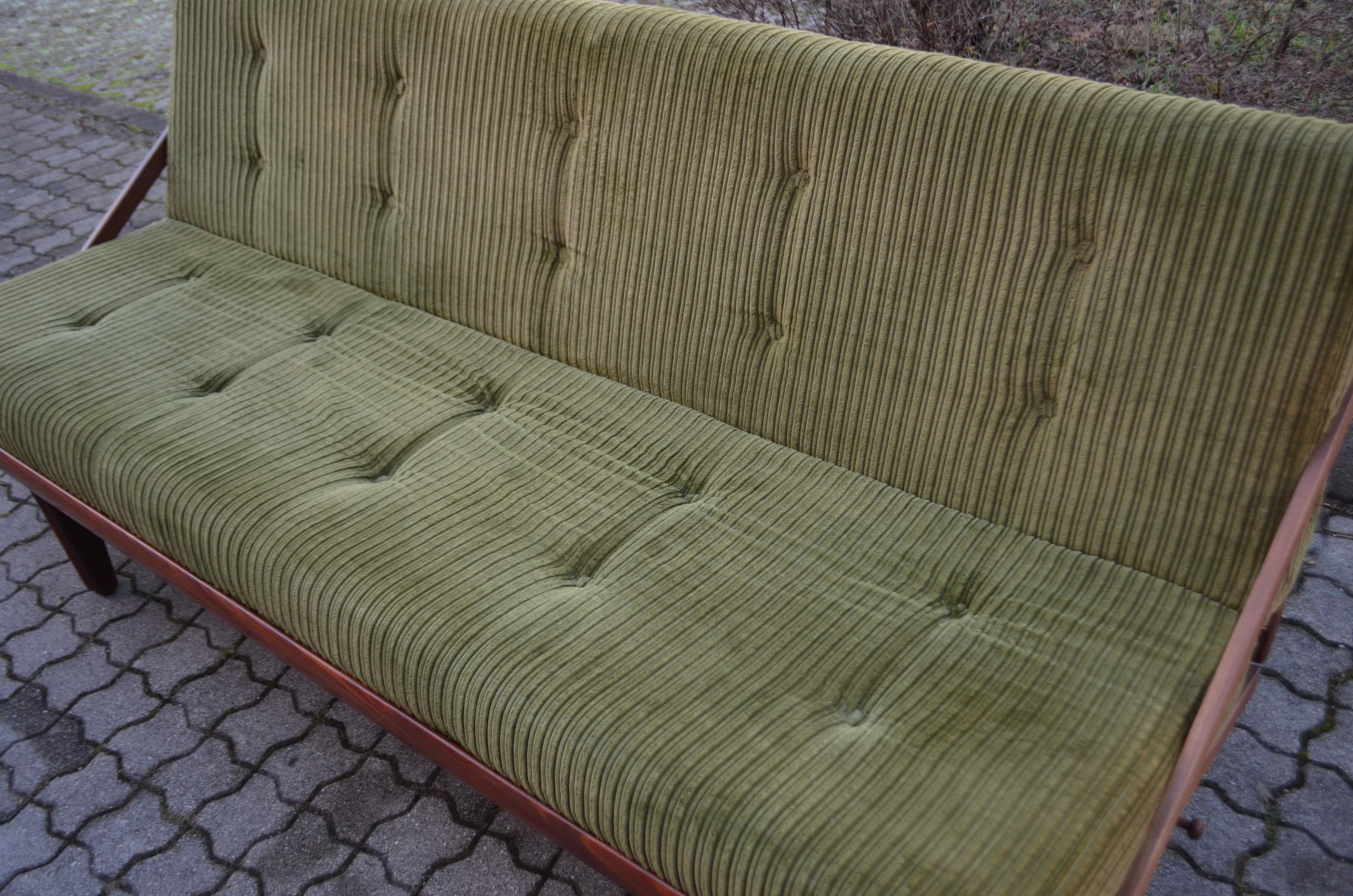 Fabric Poul M Volther Daybed Sofa Model 981 DIVA by Frem Røjle, Teak 60ties green cord For Sale