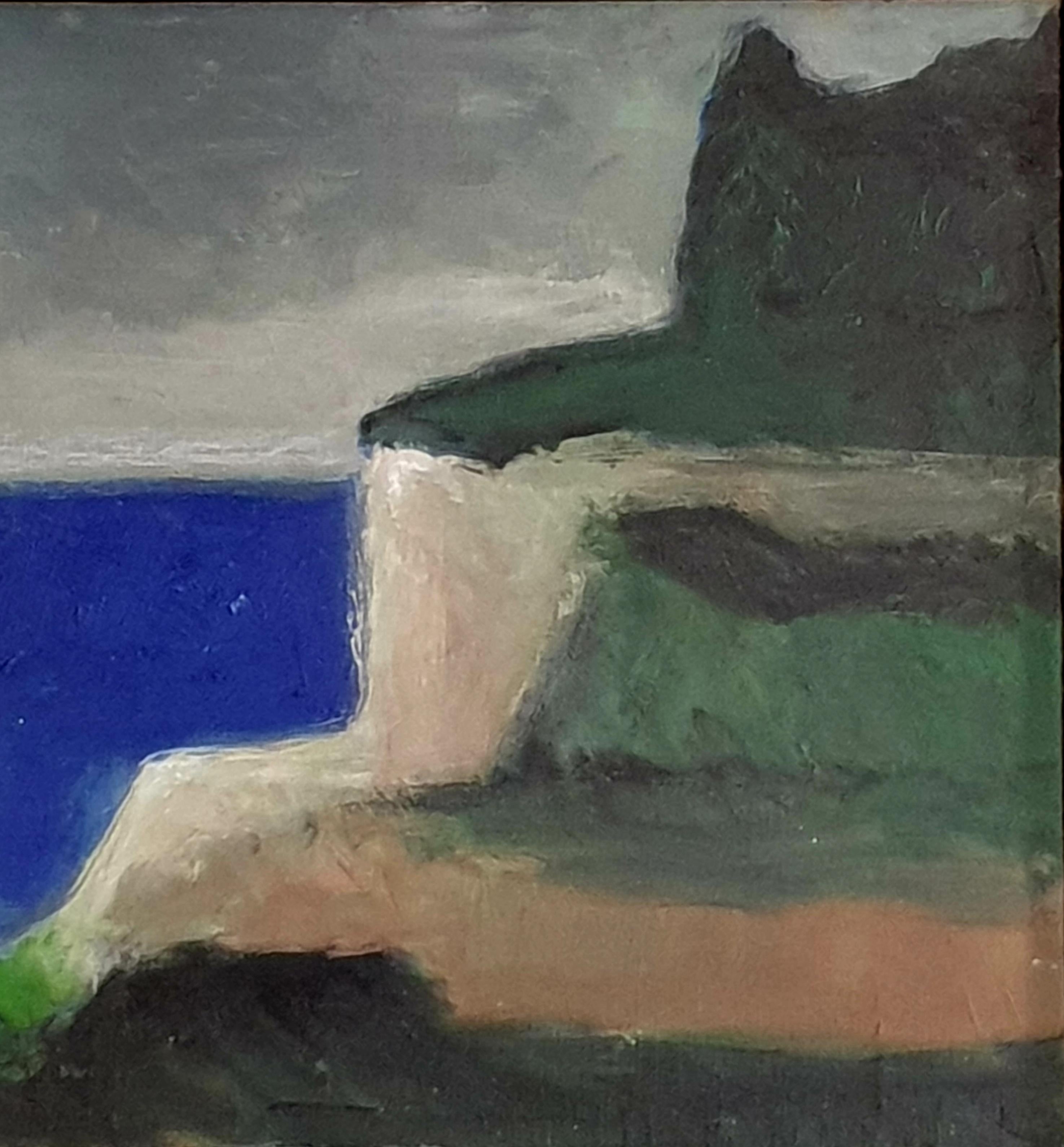 Danish Colourfield Oil on Board of a House by Cliffs and Seascape. 6