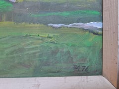 Danish Mid Century Colourfield Landscape in Oil, Fiskebodar, The Fishing Huts.