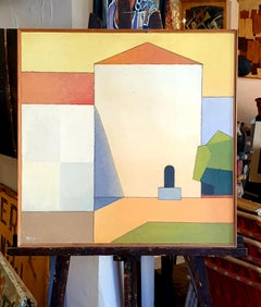Danish Mid-Century Colourfield Oil on Board of a House in a Coastal Landscape.
