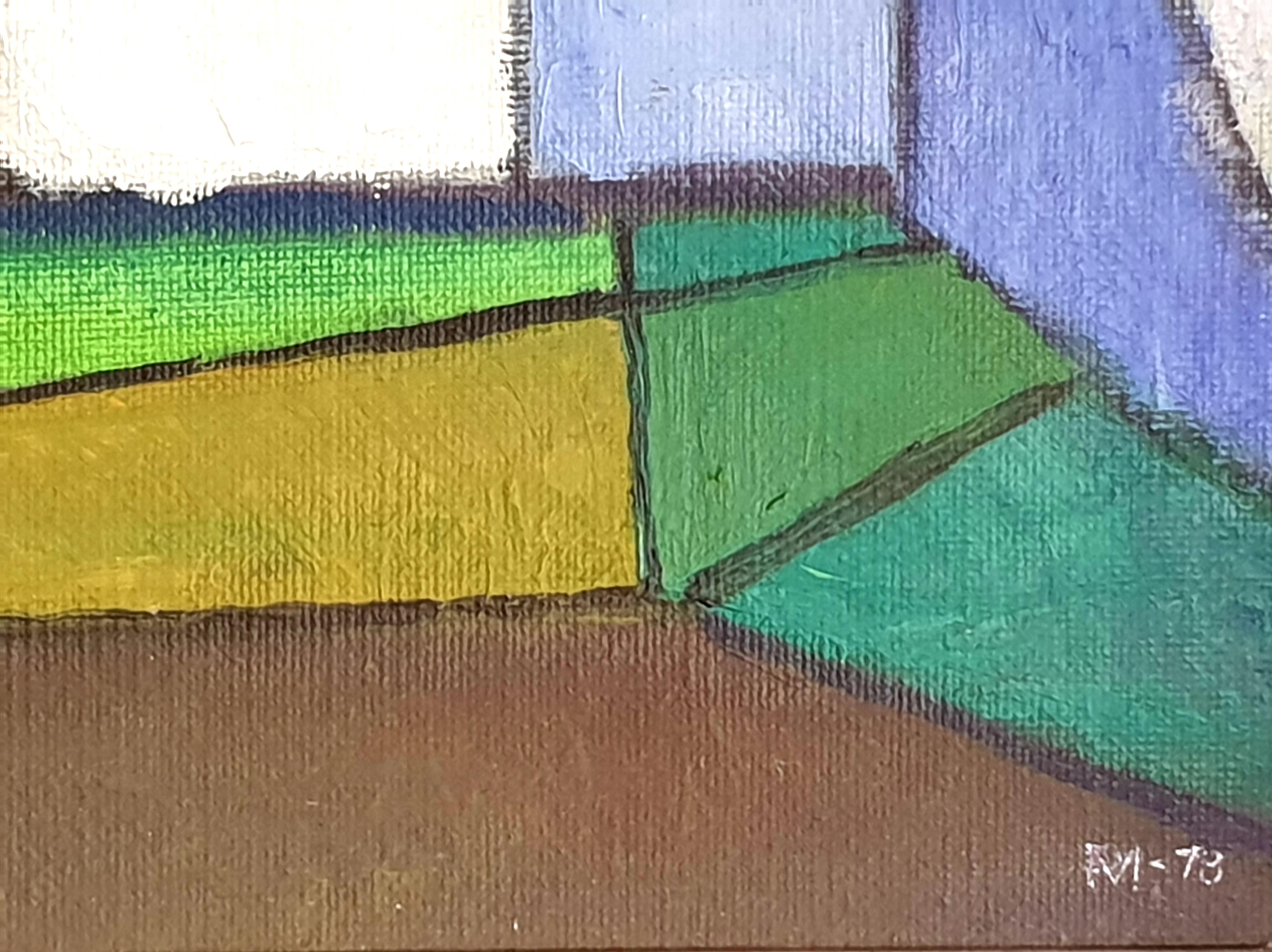 Danish Mid-Century Colourfield Oil on Board of a House in a Landscape. 6