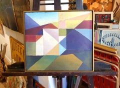 Danish Mid-Century Colourfield Oil on Board of a House in a Landscape.