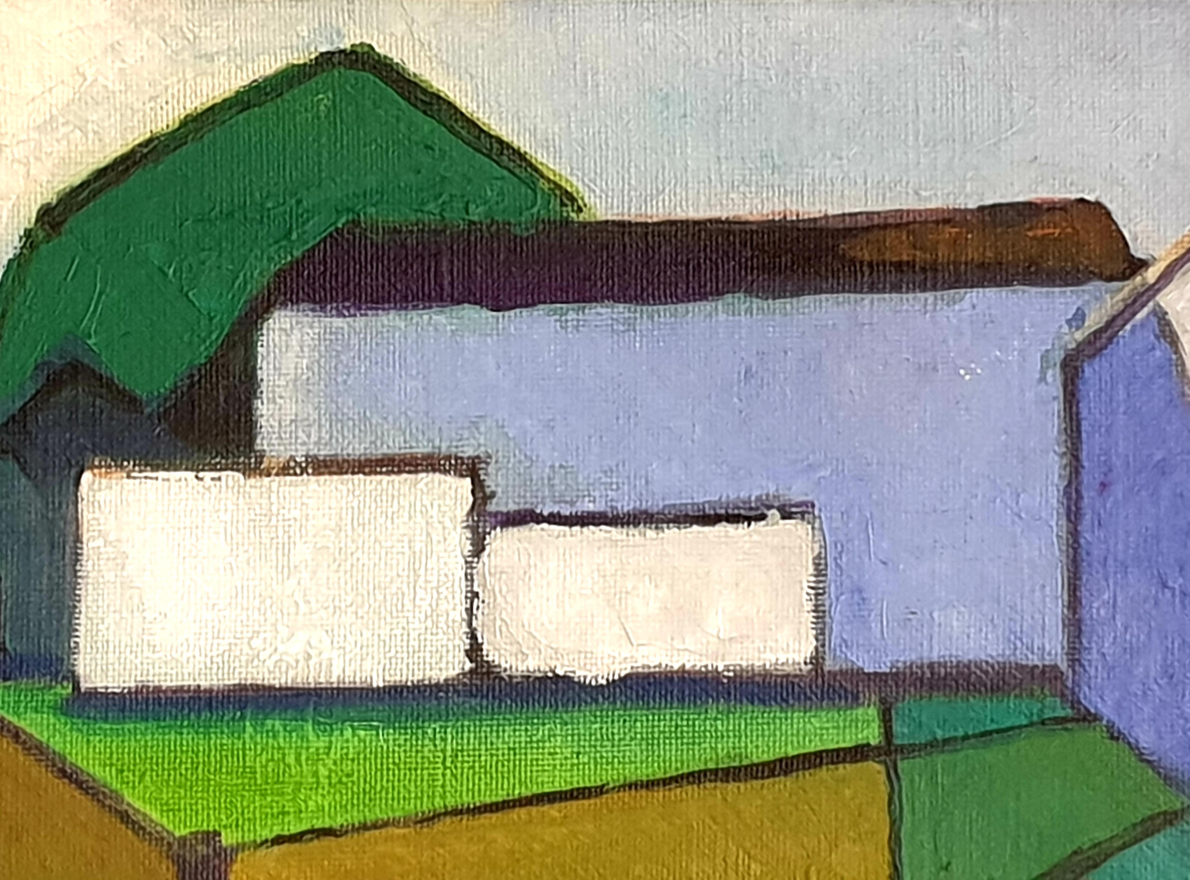 Danish oil on canvas on board painting of a house in a landscape by Poul Møller. The painting is initial signed PM and dated '78 bottom right. Presented in a plain silver patinated wood frame.

Provenance: Acquired directly from the artist atelier