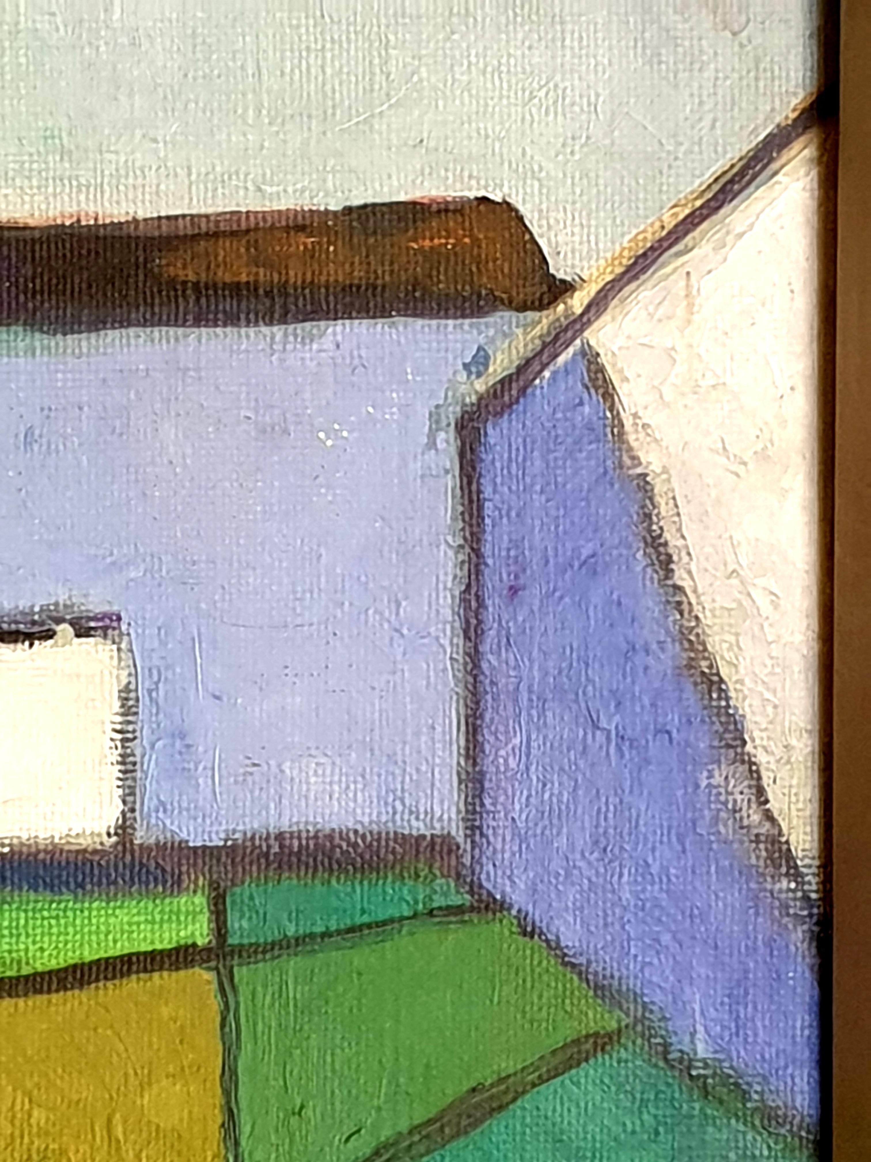 Danish Mid-Century Colourfield Oil on Board of a House in a Landscape. 5