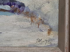 Danish Mid Century Colourfield Oil Painting of Snow in a Coastal Landscape