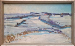 Danish Mid Century Colourfield Oil Painting of Snow in a Coastal Landscape