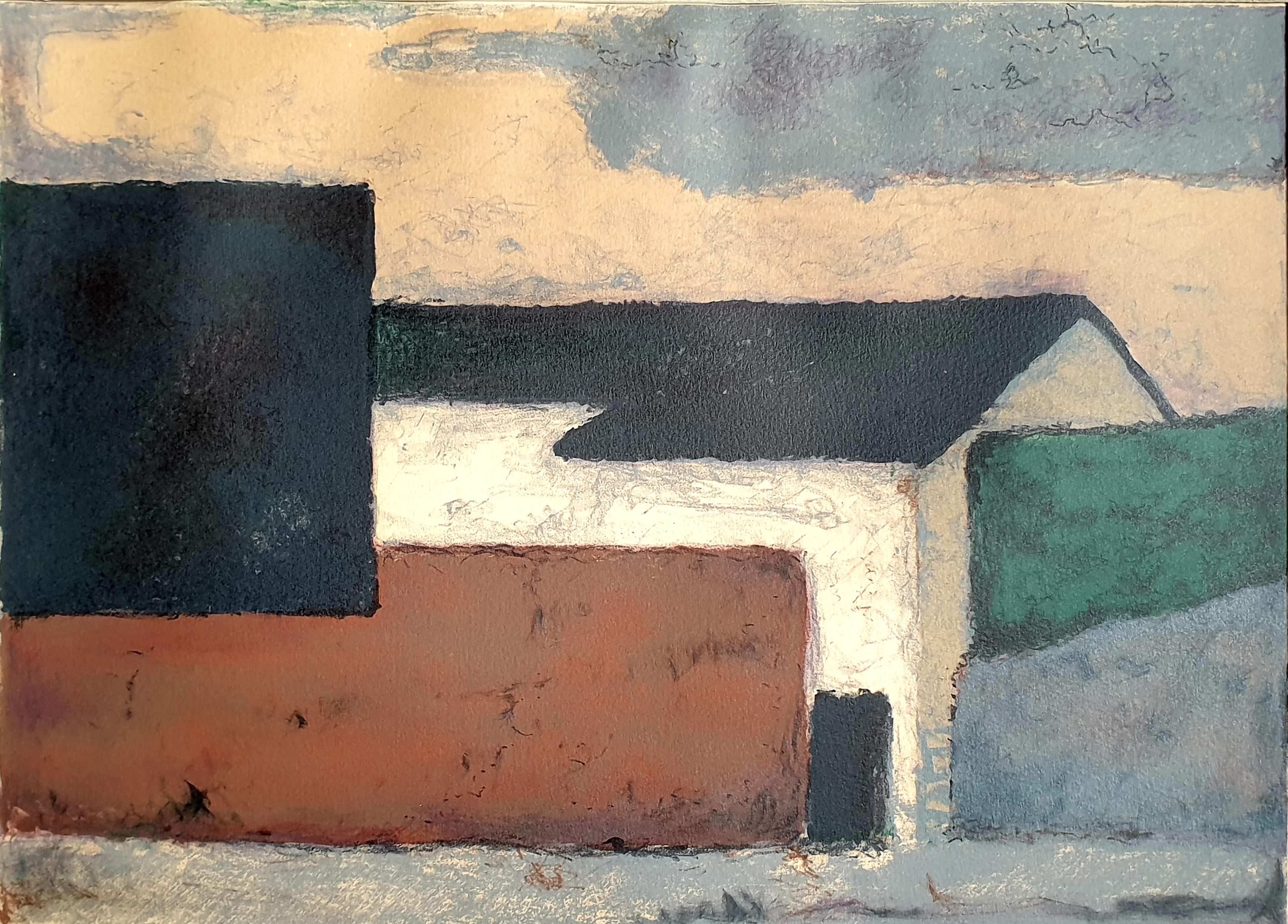 Mid-Century Danish Colour-Field Cubist House in a Landscape. - Color-Field Print by Poul Møller