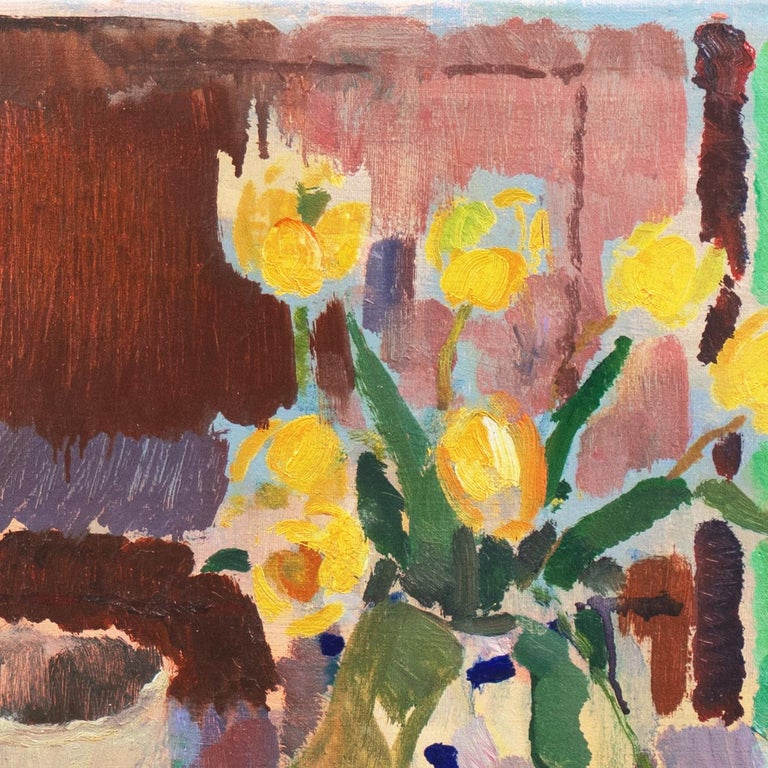'Still Life of Tulips', Post-Impressionist, Royal Academy of Art, Copenhagen - Brown Still-Life Painting by Poul Nielsen