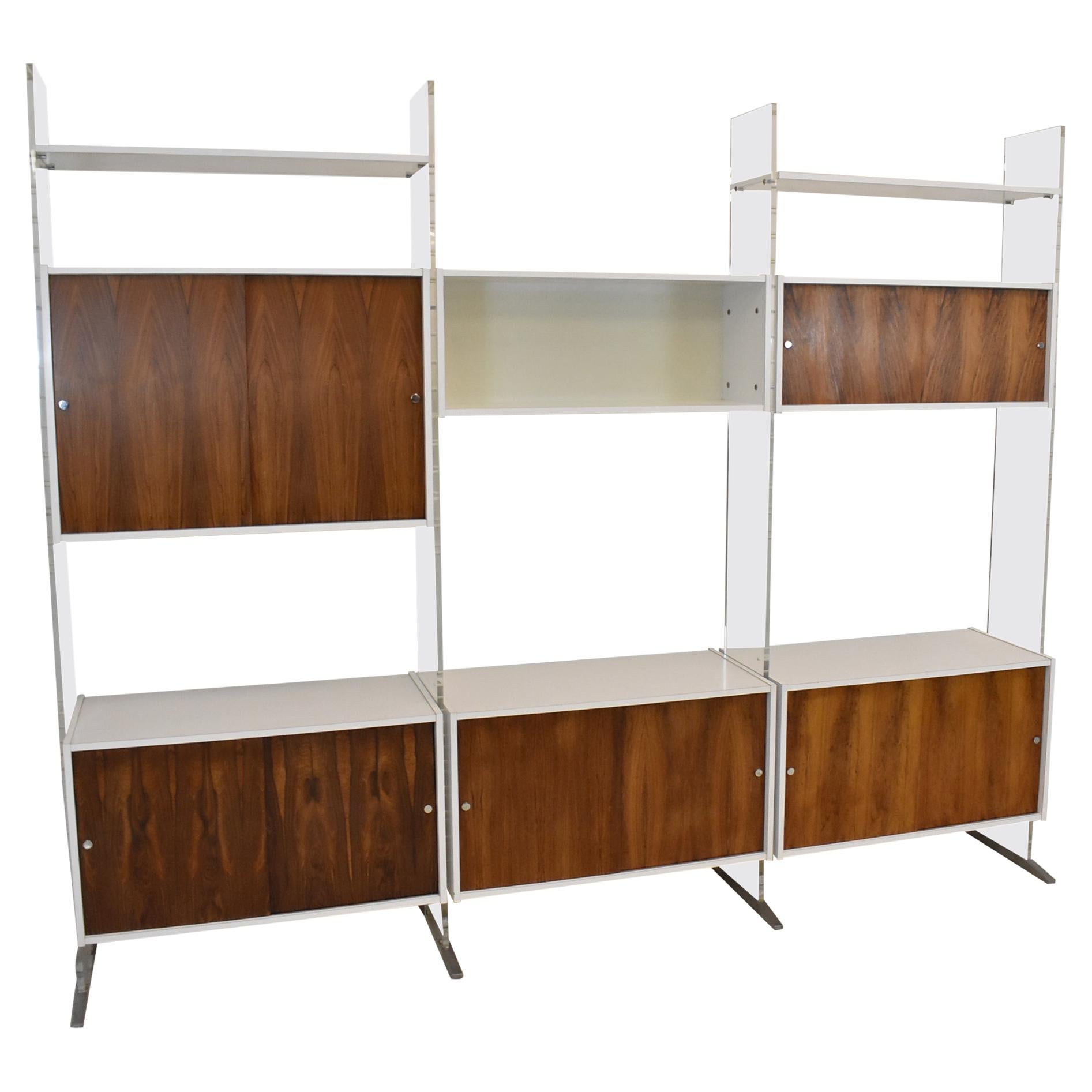 Danish Paul Norreklit Lucite and Rosewood Modular Wall Unit, Shelves, Cabinet