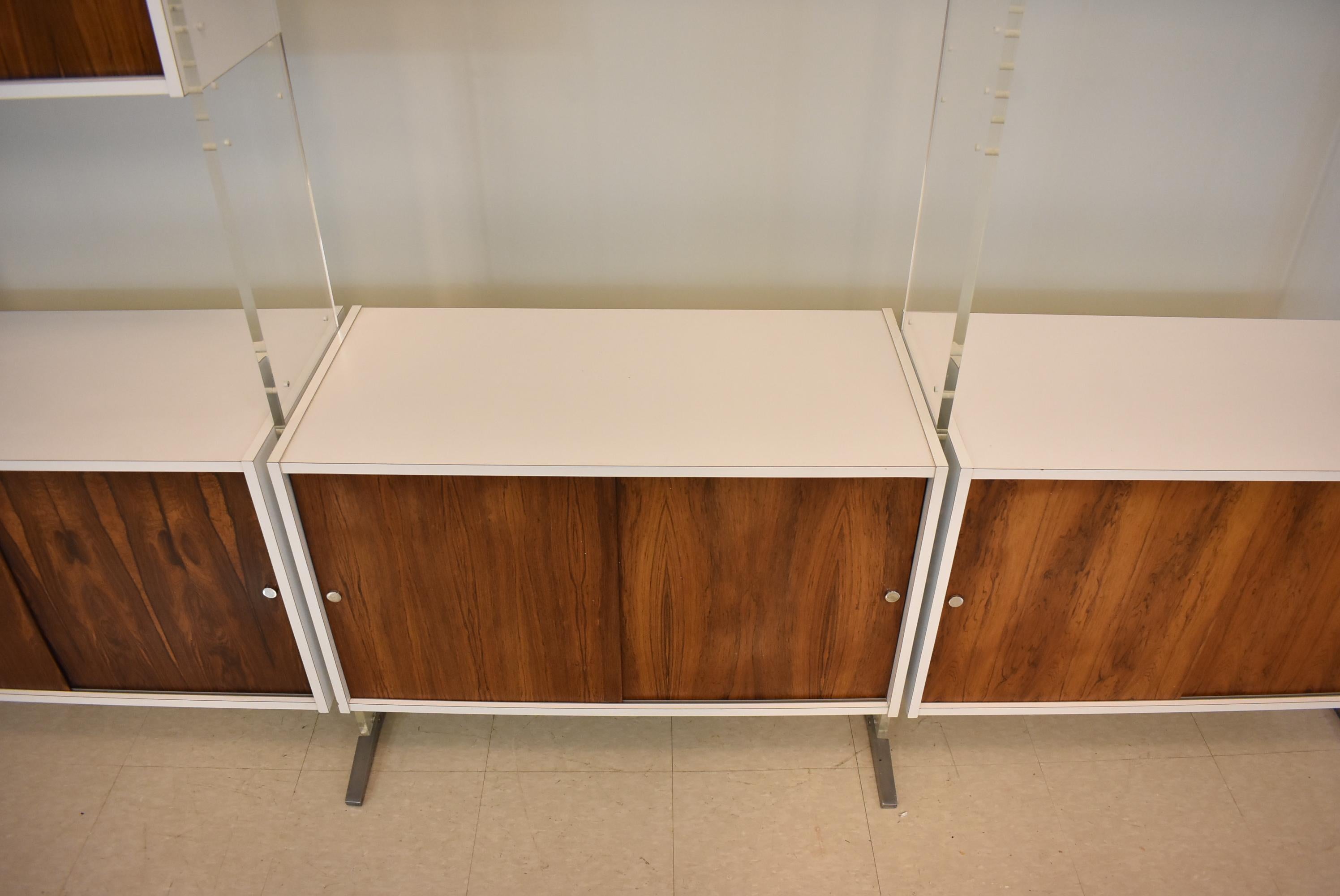 Danish Paul Norreklit Lucite and Rosewood Modular Wall Unit, Shelves, Cabinet In Good Condition In Toledo, OH