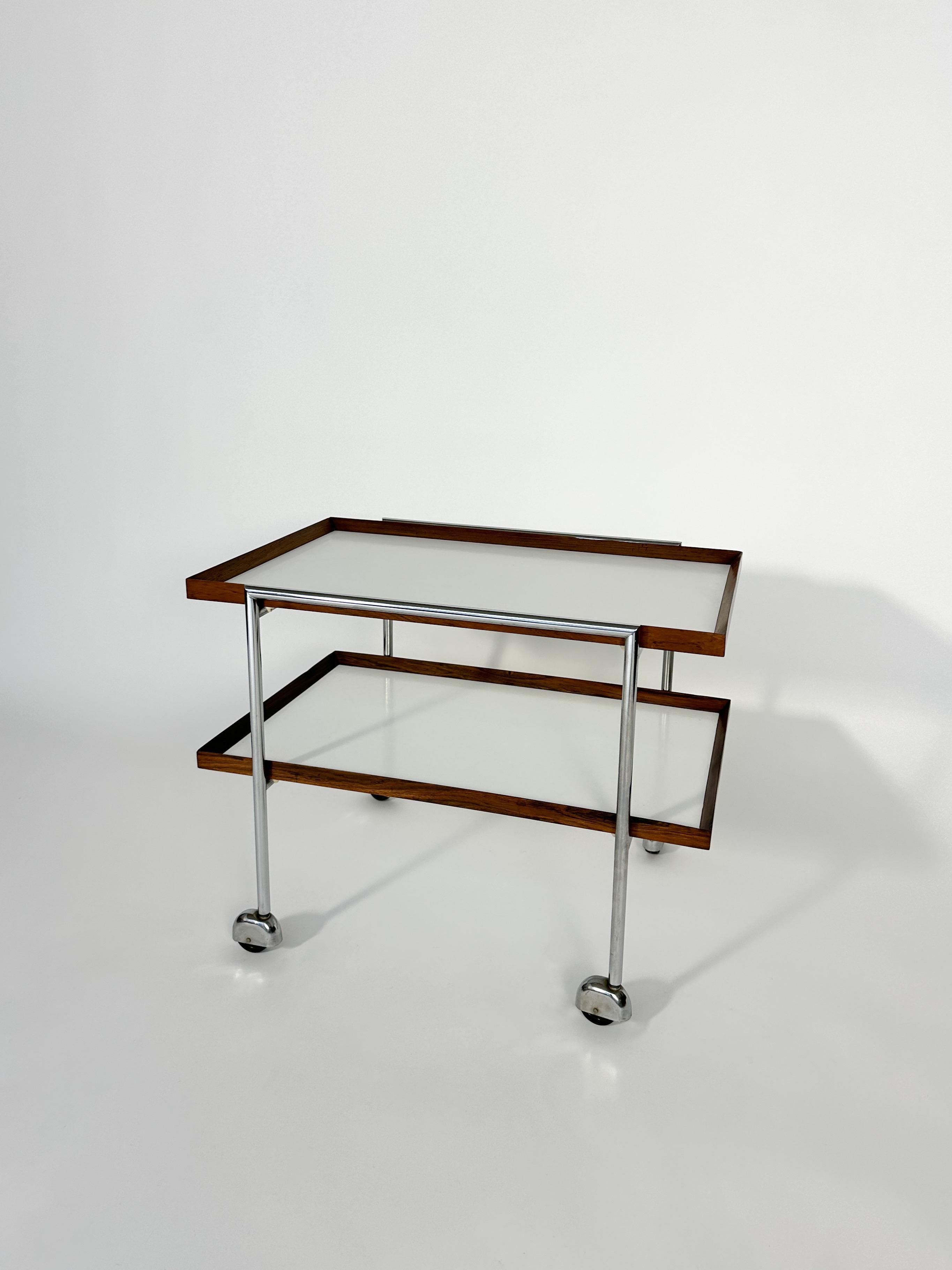 Hand-Crafted Poul Norreklit Bar Car Rosewood and Chrome Steel E Pedersen & Son Denmark 1960s