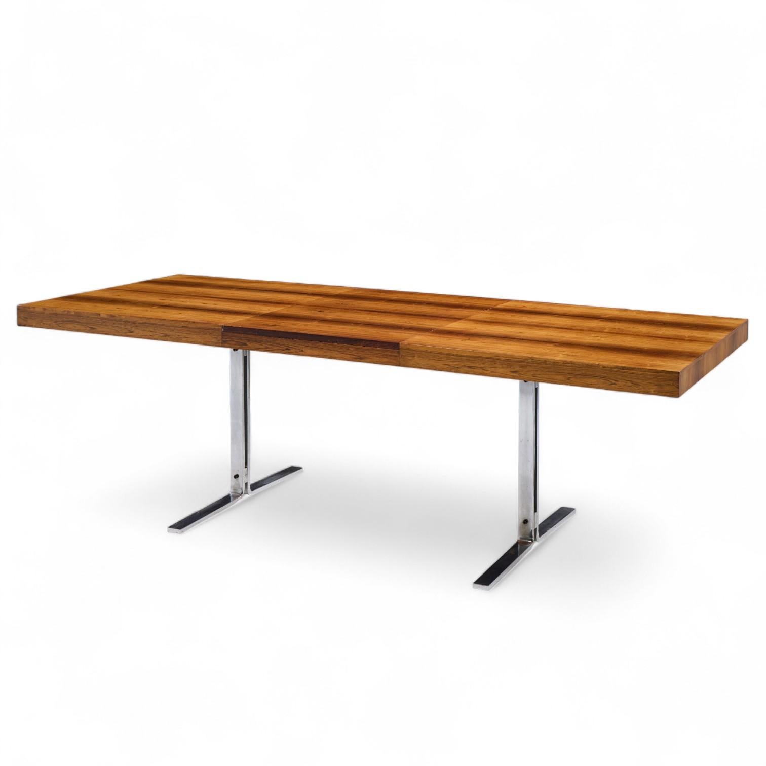 Poul Norreklit Georg Petersens MCM Table danoise en palissandre chromé à feuilles cachées en vente 1