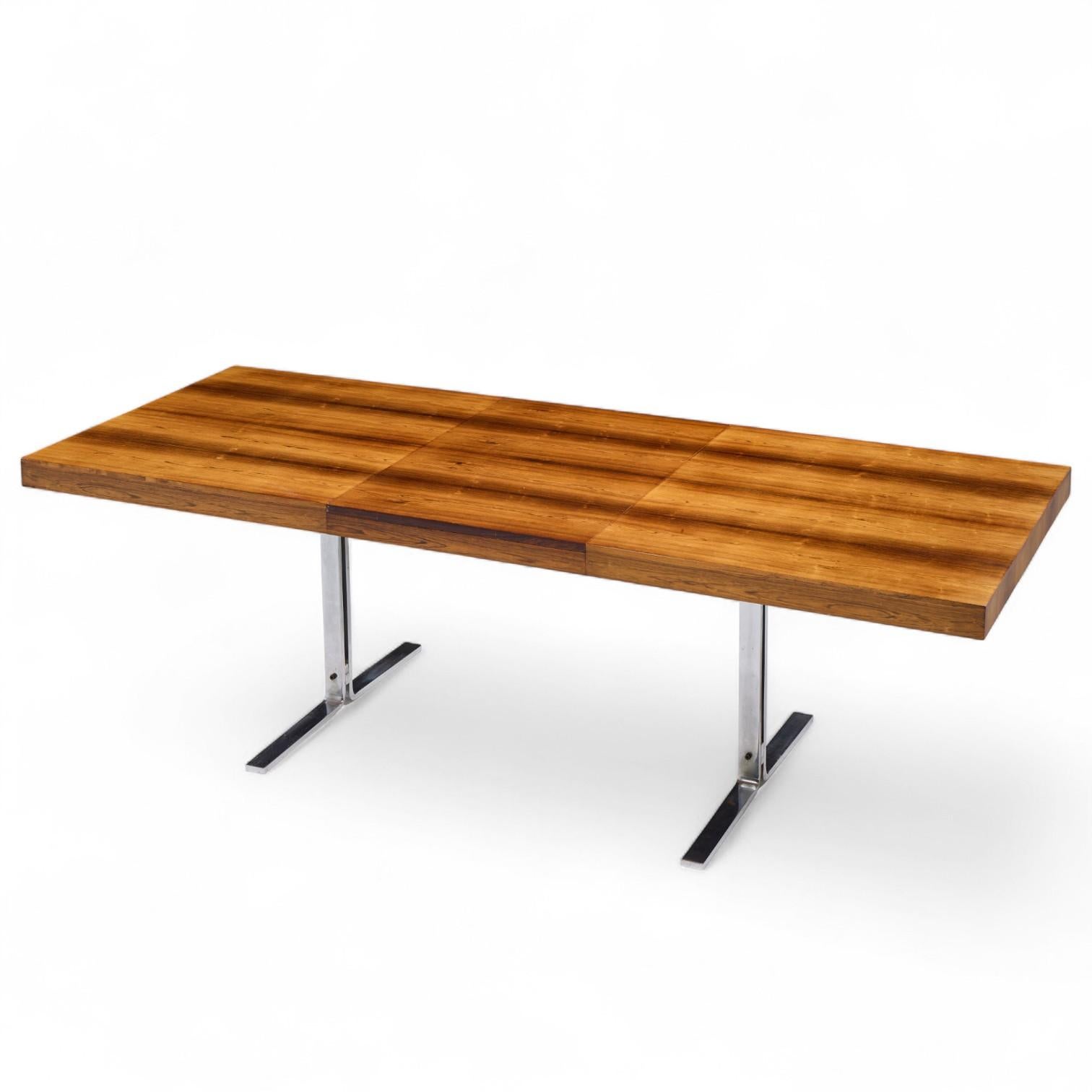 Poul Norreklit Georg Petersens MCM Table danoise en palissandre chromé à feuilles cachées en vente 3