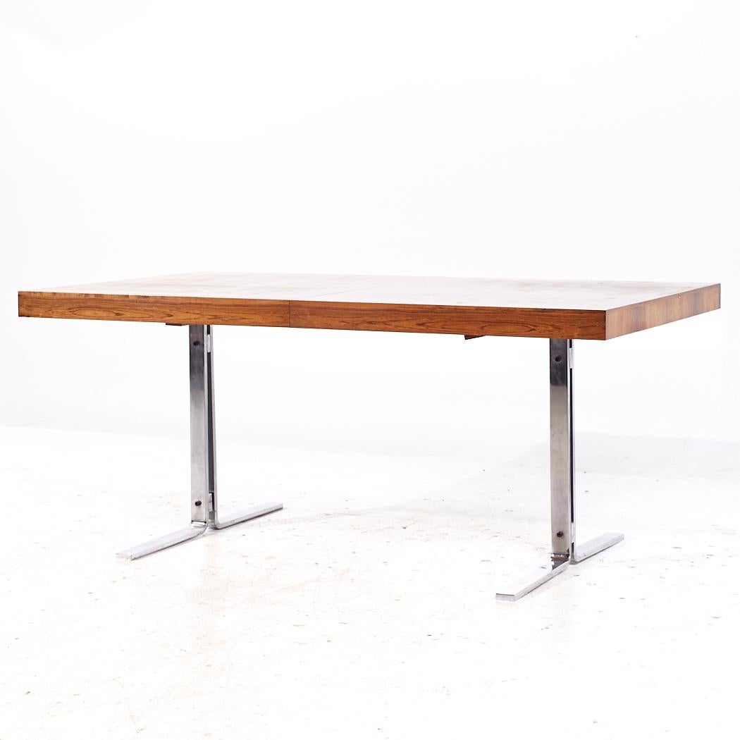 Mid-Century Modern Poul Norreklit Georg Petersens MCM Danish Rosewood Chrome Hidden Leaf Table For Sale