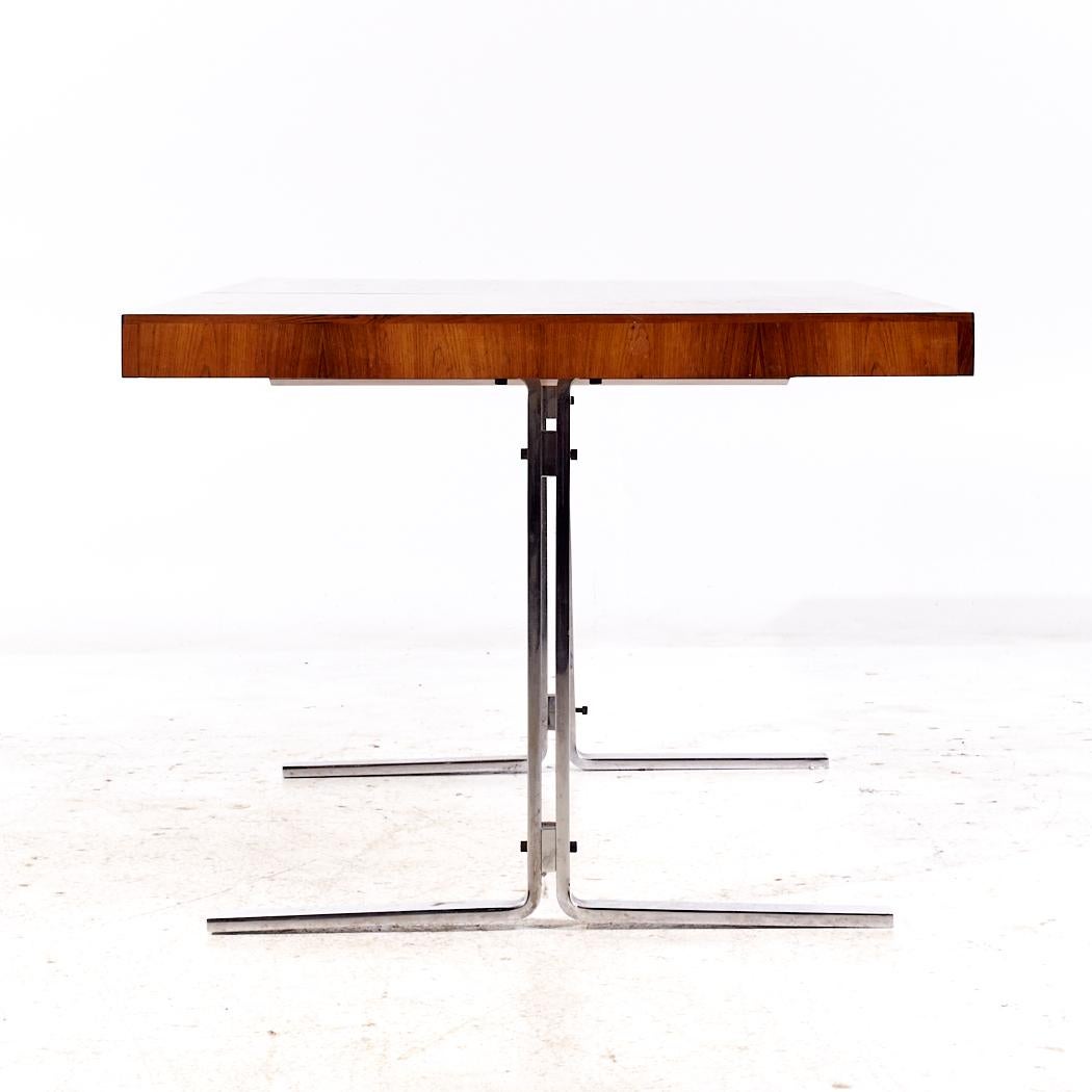 Poul Norreklit Georg Petersens MCM Danish Rosewood Chrome Hidden Leaf Table In Good Condition For Sale In Countryside, IL