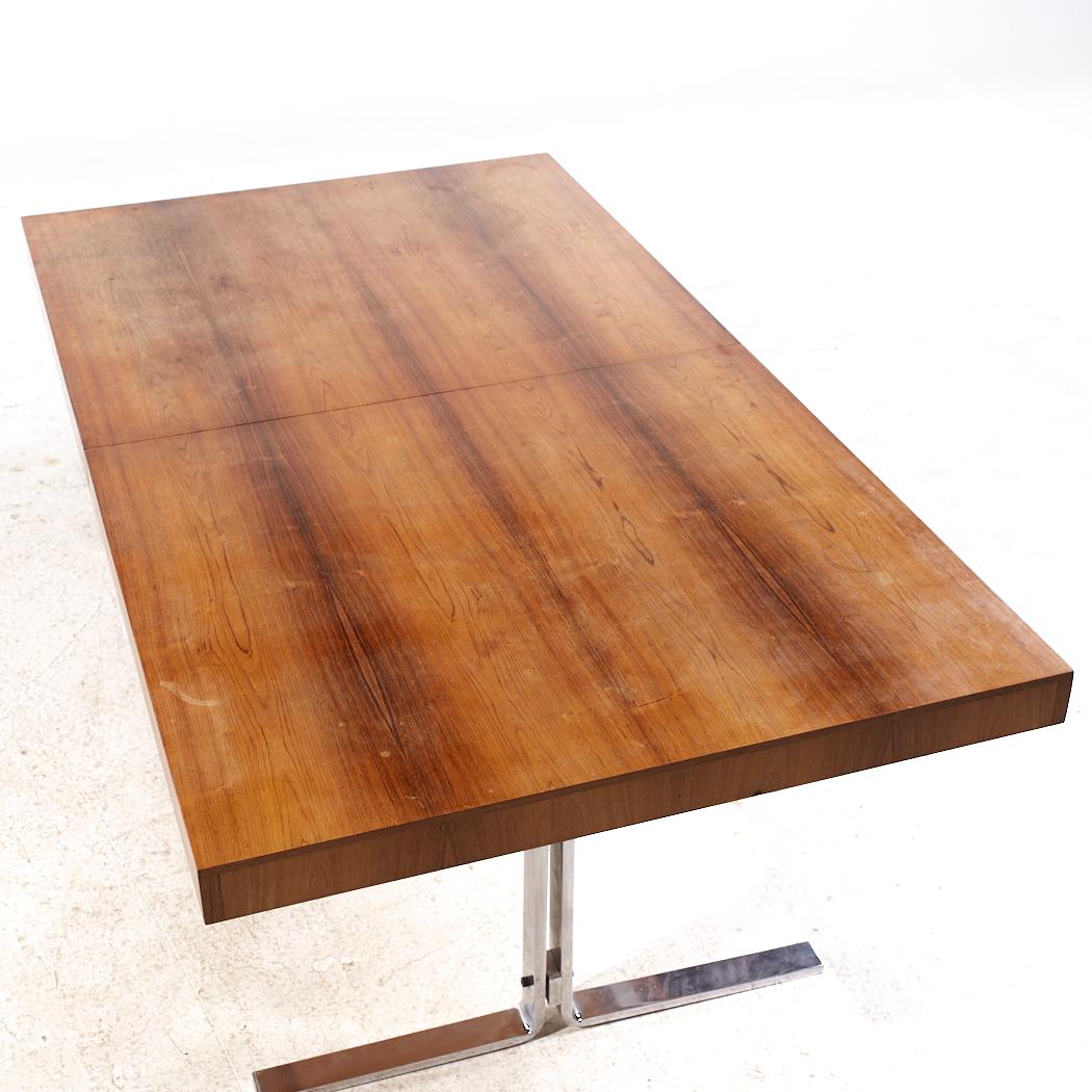 Poul Norreklit Georg Petersens MCM Danish Rosewood Chrome Hidden Leaf Table For Sale 1