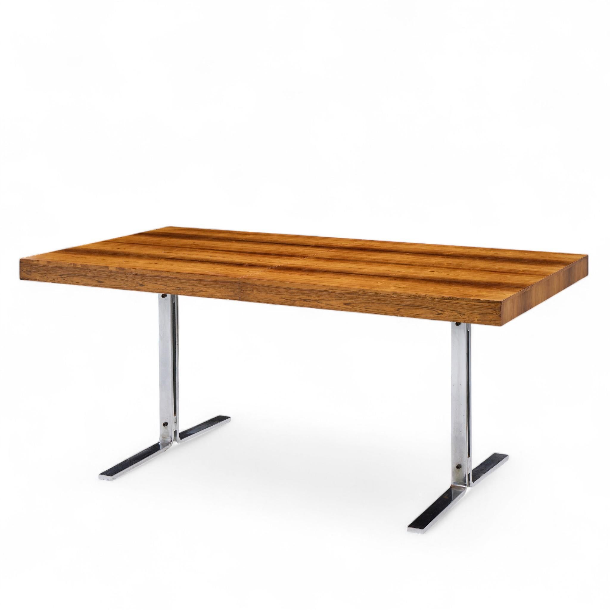 Mid-Century Modern Poul Norreklit Georg Petersens MCM Table danoise en palissandre chromé à feuilles cachées en vente