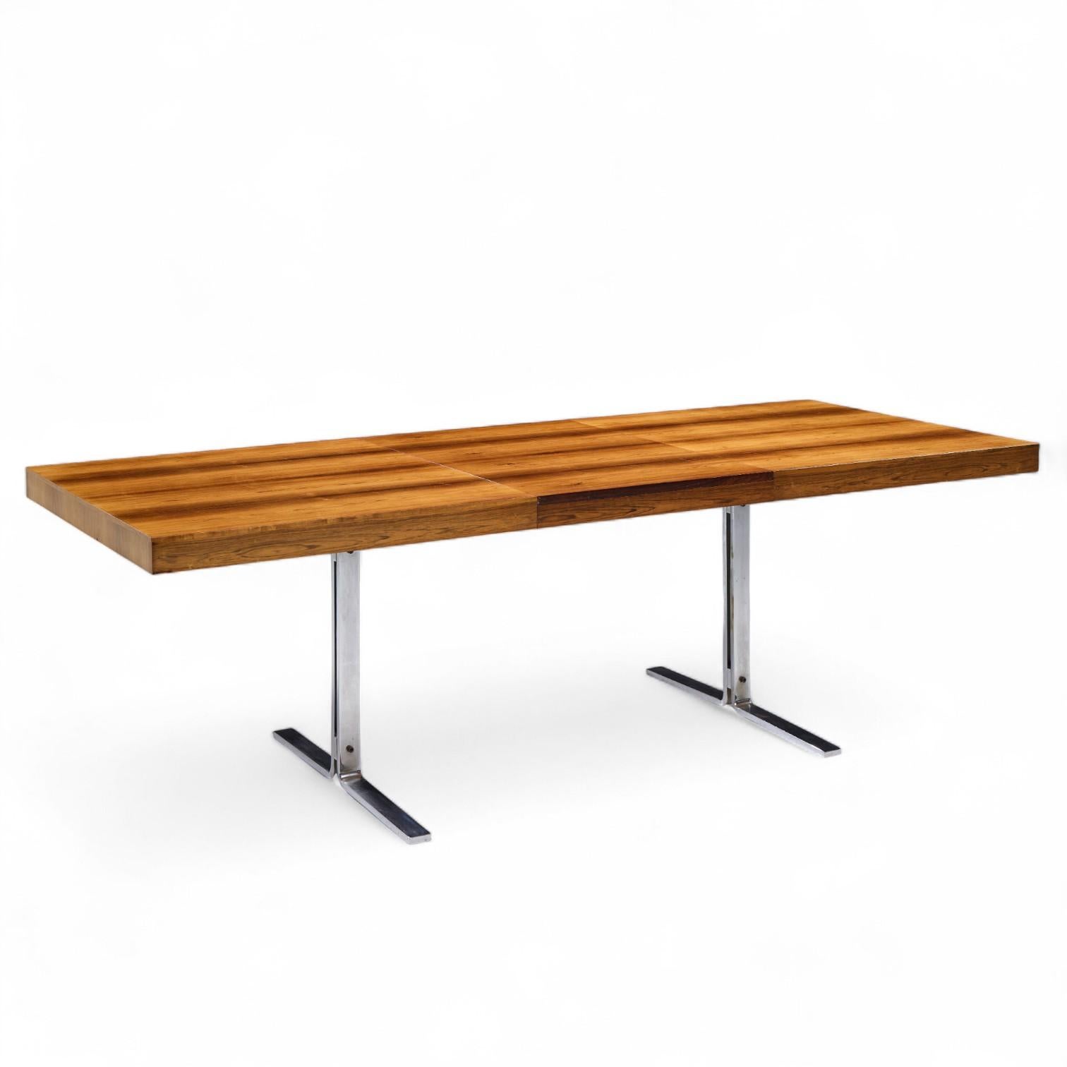 Fin du 20e siècle Poul Norreklit Georg Petersens MCM Table danoise en palissandre chromé à feuilles cachées en vente