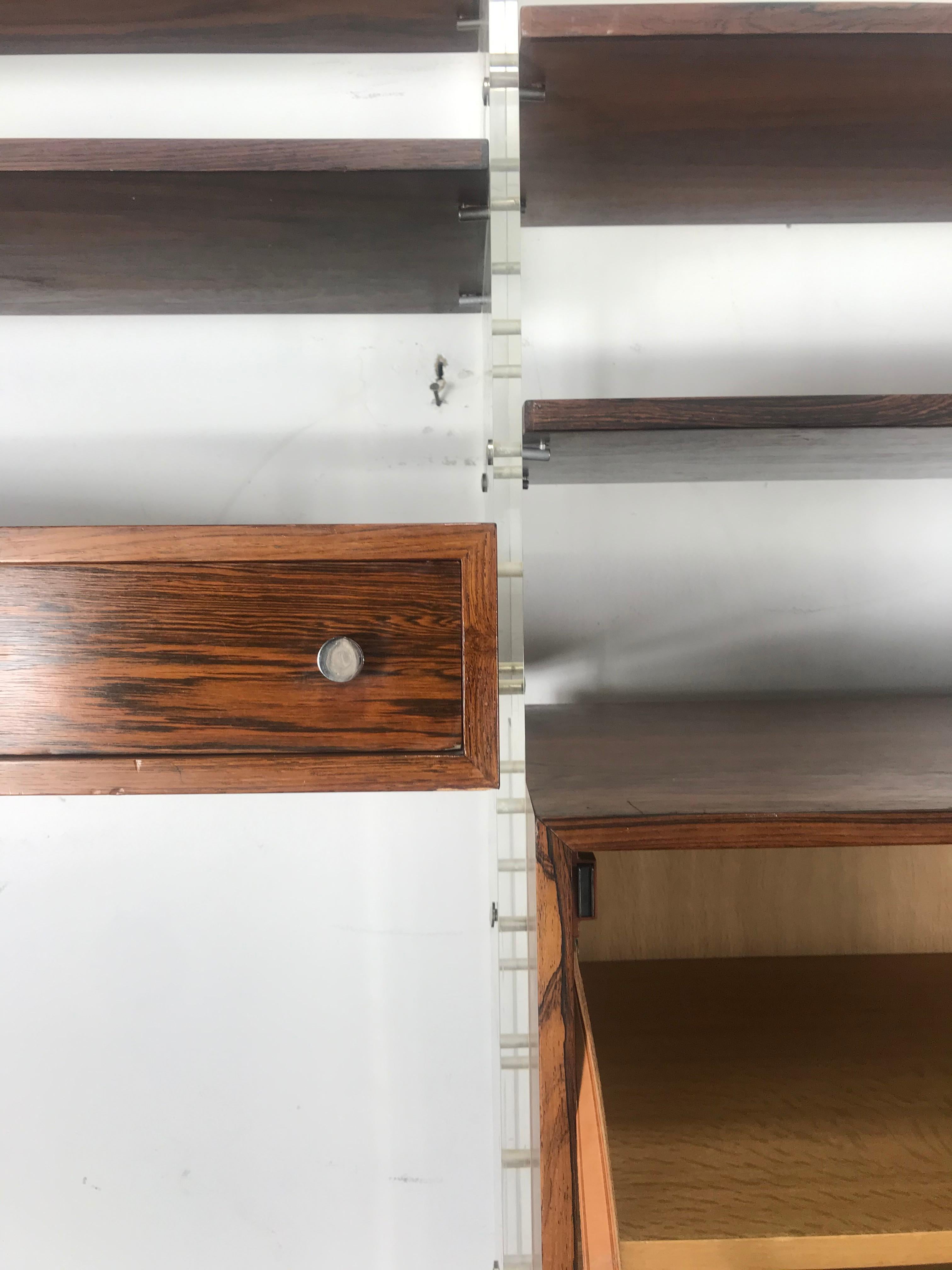 Mid-Century Modern Poul Nørreklit Wall Unit in Plexiglass / Lucite and Rosewood, Denmark, 1960s For Sale