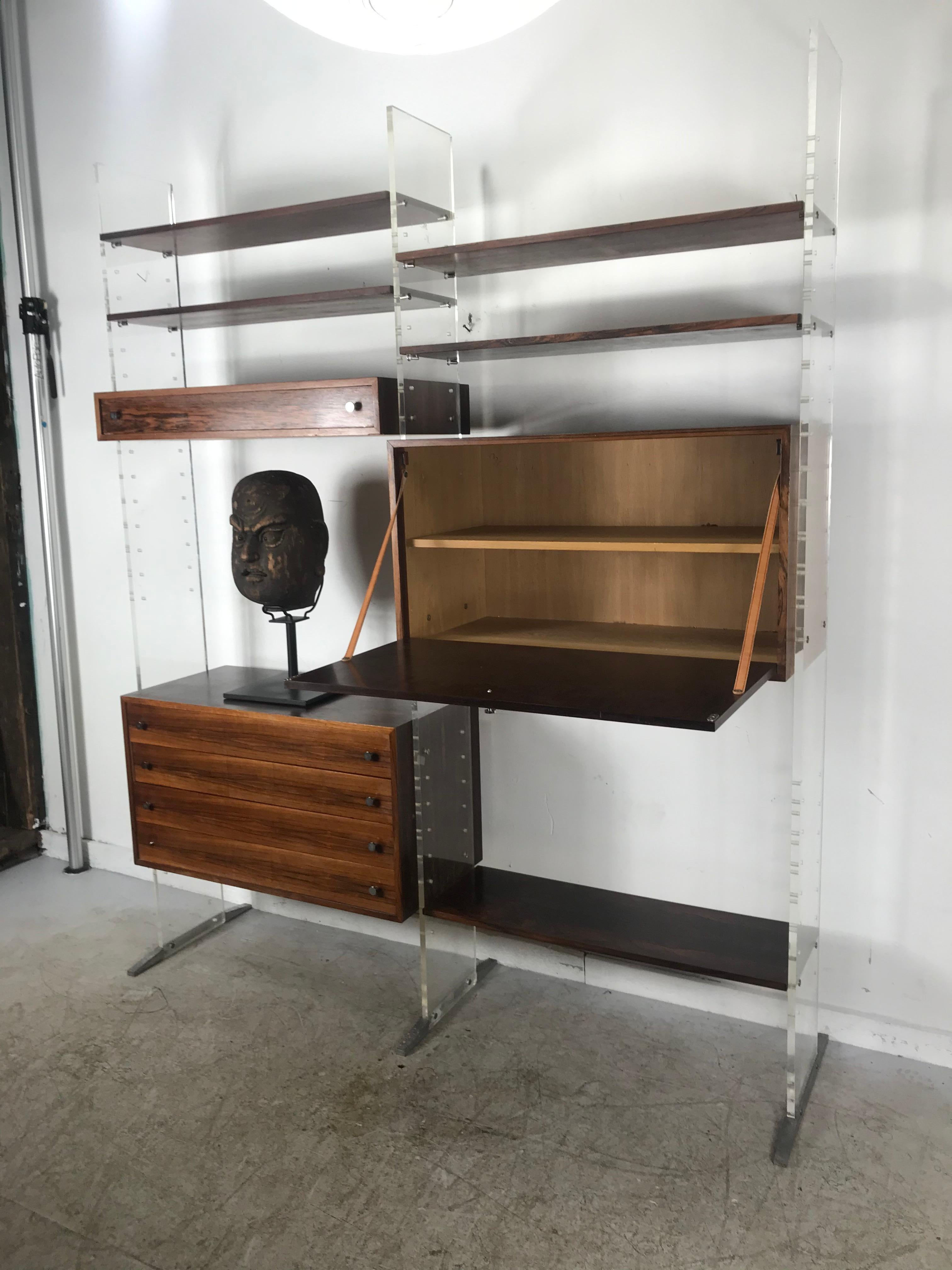 Danish Poul Nørreklit Wall Unit in Plexiglass / Lucite and Rosewood, Denmark, 1960s For Sale