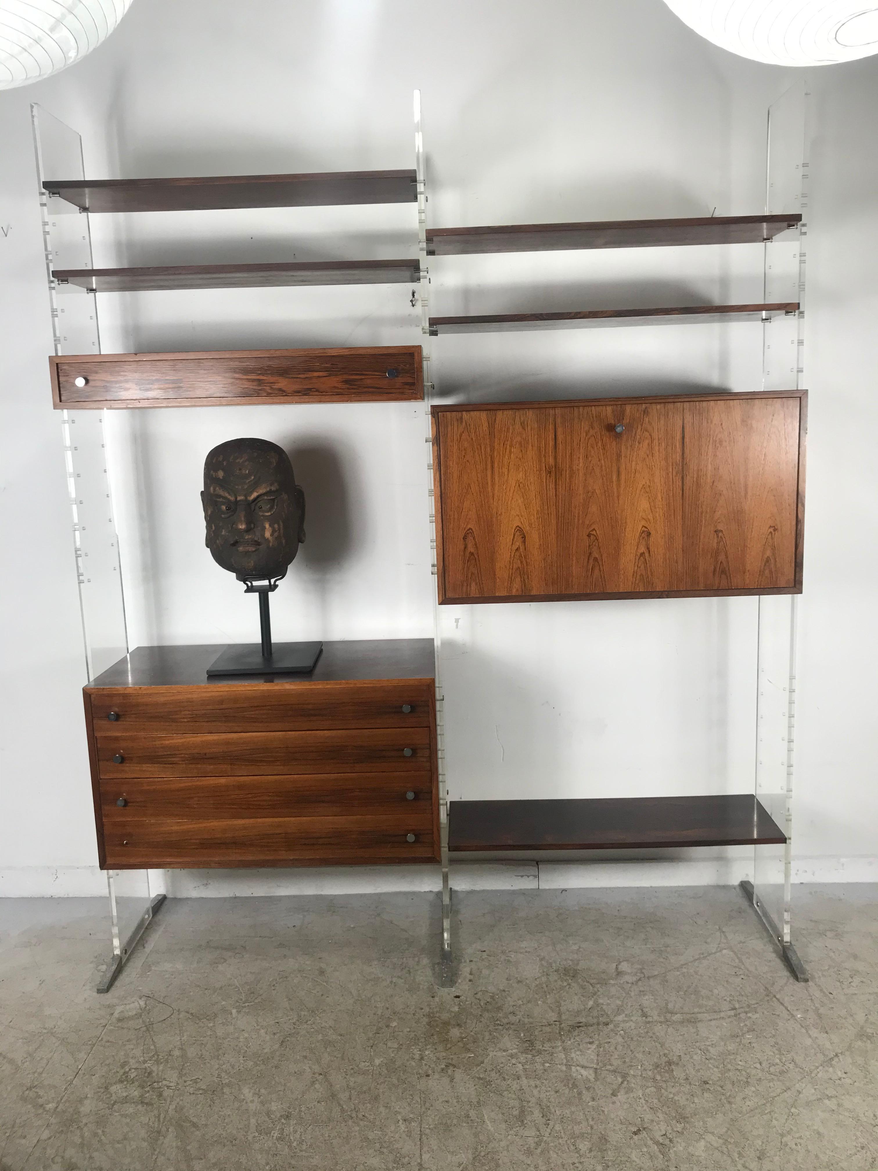 Mid-20th Century Poul Nørreklit Wall Unit in Plexiglass / Lucite and Rosewood, Denmark, 1960s