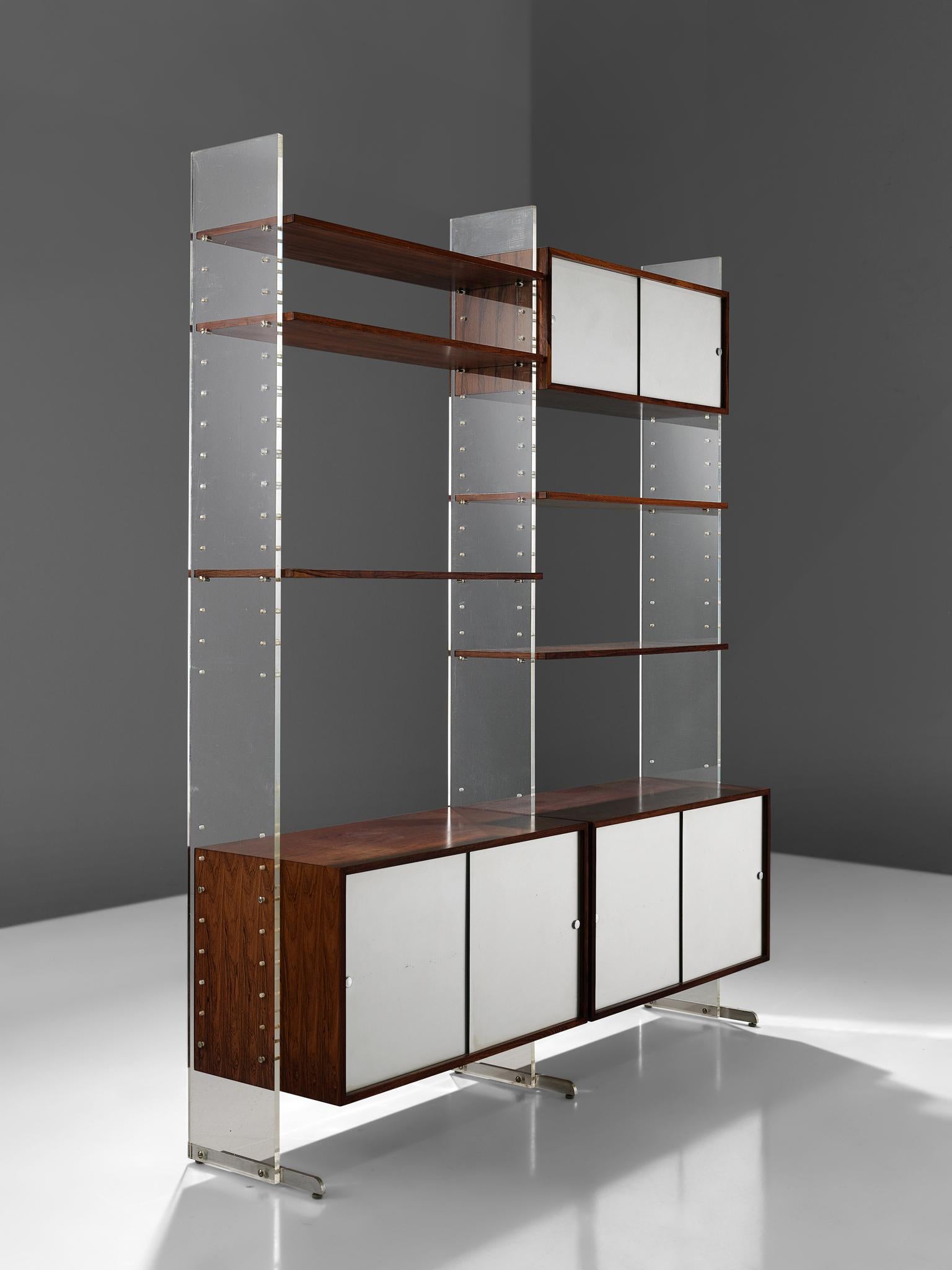 Danish Poul Norreklit Wall Unit in Plexiglass and Rosewood