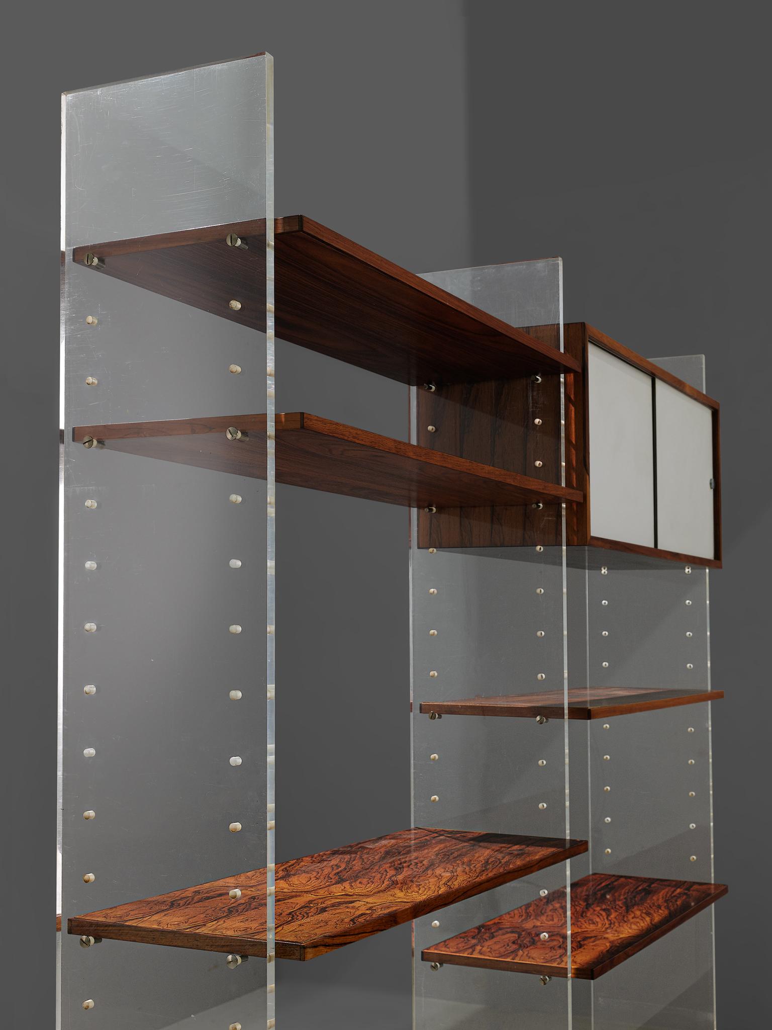 Mid-20th Century Poul Norreklit Wall Unit in Plexiglass and Rosewood
