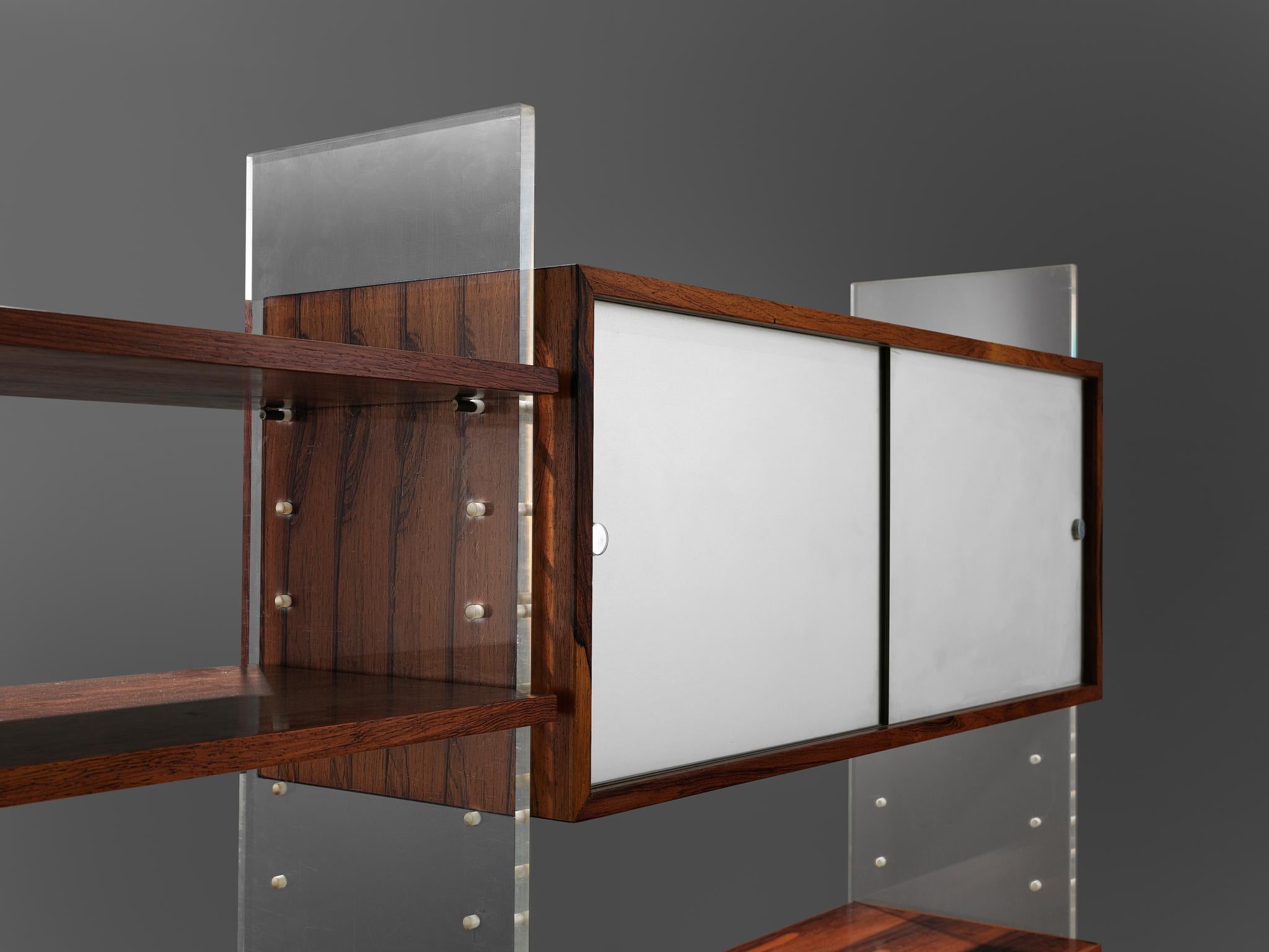 Aluminum Poul Norreklit Wall Unit in Plexiglass and Rosewood