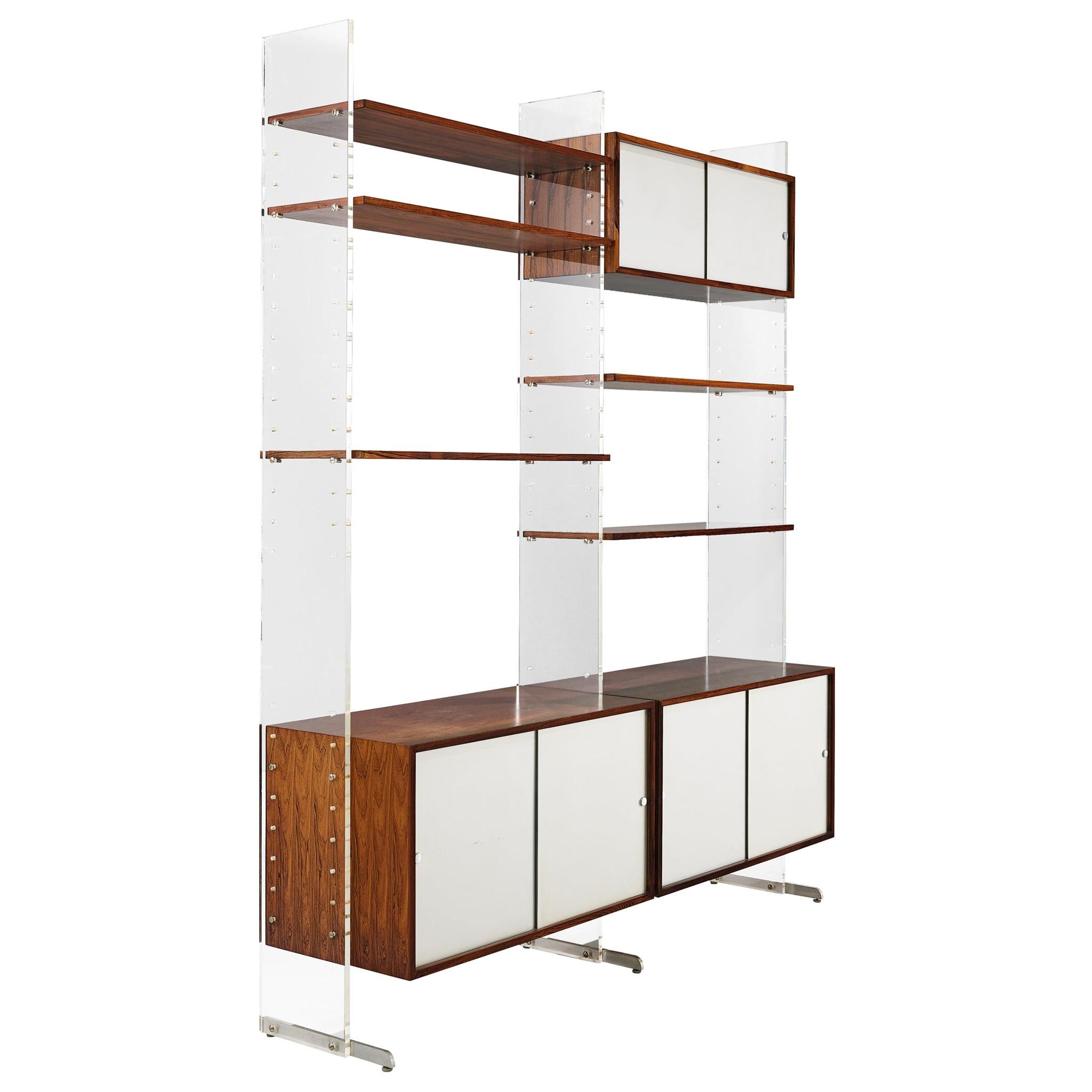 Poul Norreklit Wall Unit in Plexiglass and Rosewood