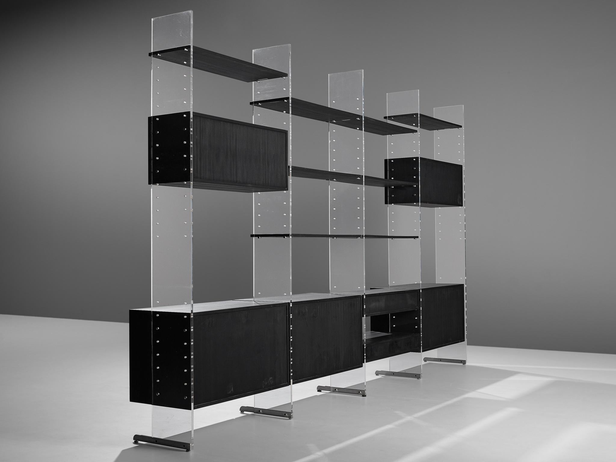 Poul Nørreklit Wall Unit in Plexiglass, Aluminum and Black Lacquered Wood 4