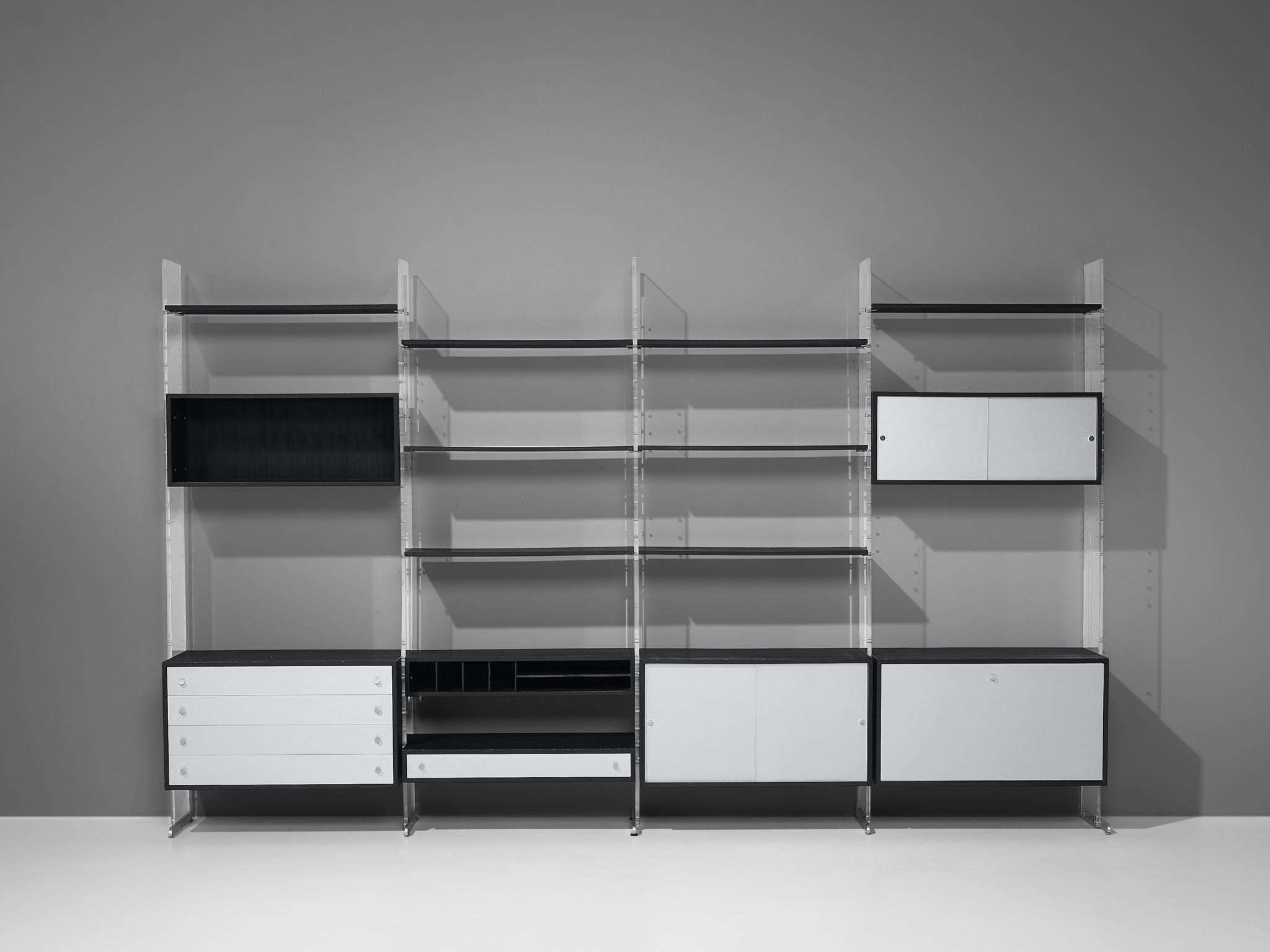 Mid-20th Century Poul Nørreklit Wall Unit in Plexiglass, Aluminum and Black Lacquered Wood