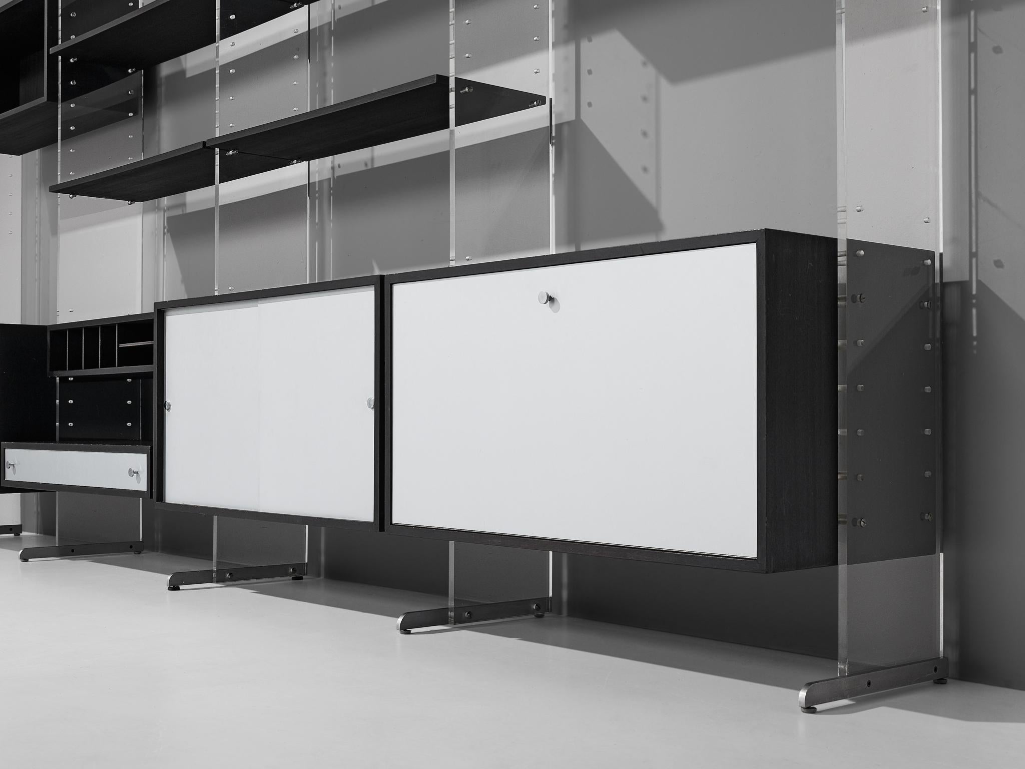Poul Nørreklit Wall Unit in Plexiglass, Aluminum and Black Lacquered Wood 2