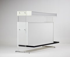 Poul Nørreklit Dry Bar in White & Silver Laminate with Plexiglass Supports, 1966