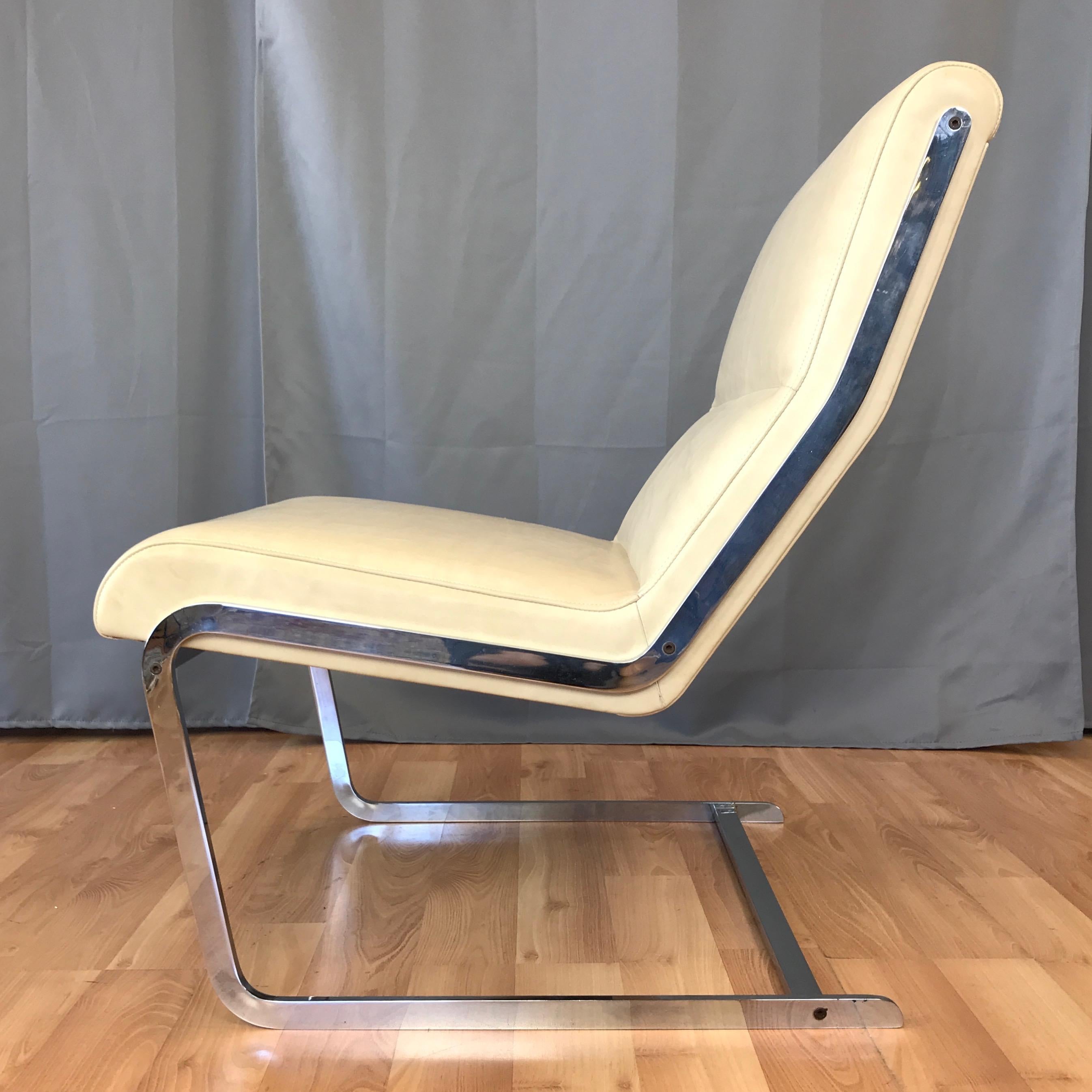 Scandinavian Modern Poul Nørreklit Leather and Chrome Cantilevered Lounge Chair