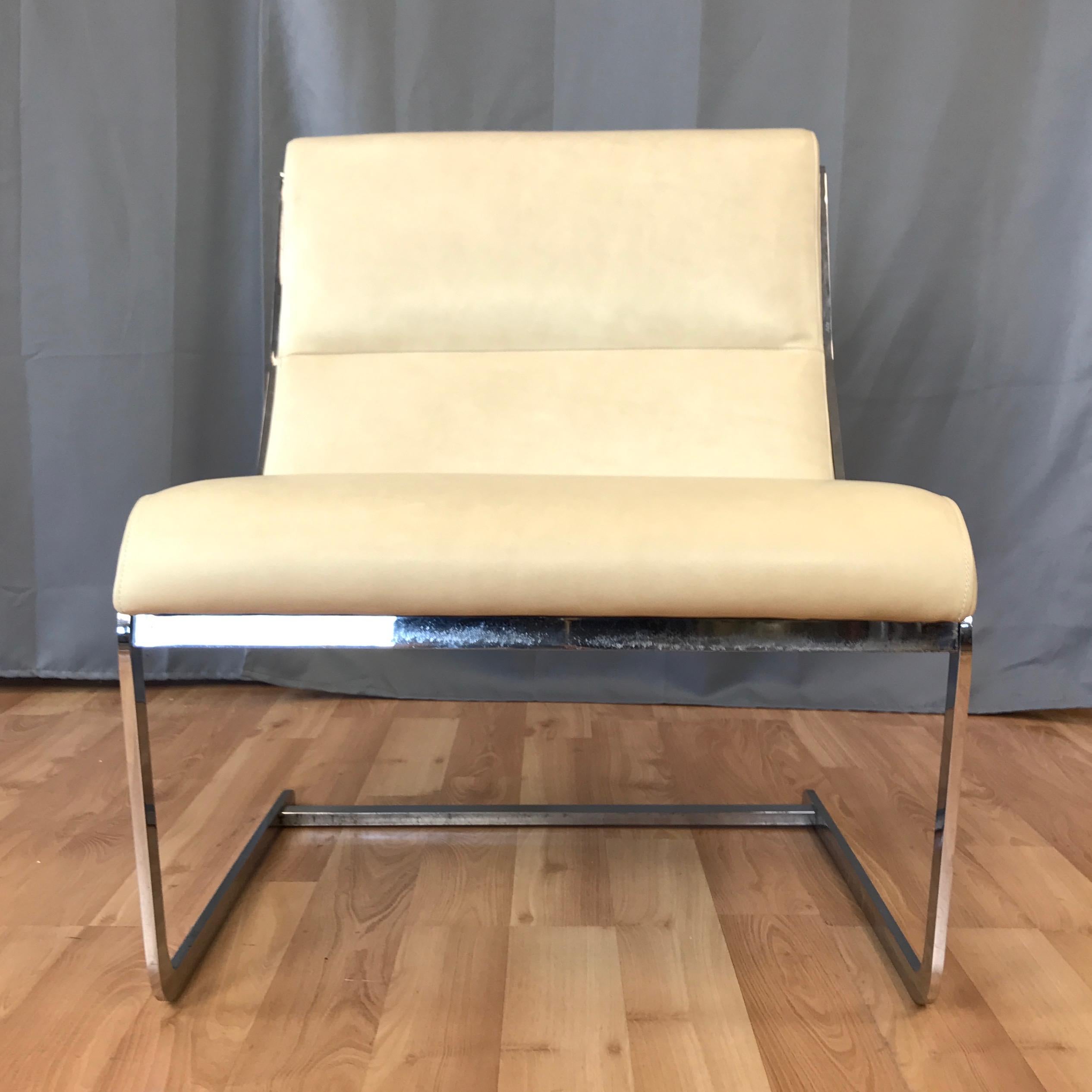 Danish Poul Nørreklit Leather and Chrome Cantilevered Lounge Chair