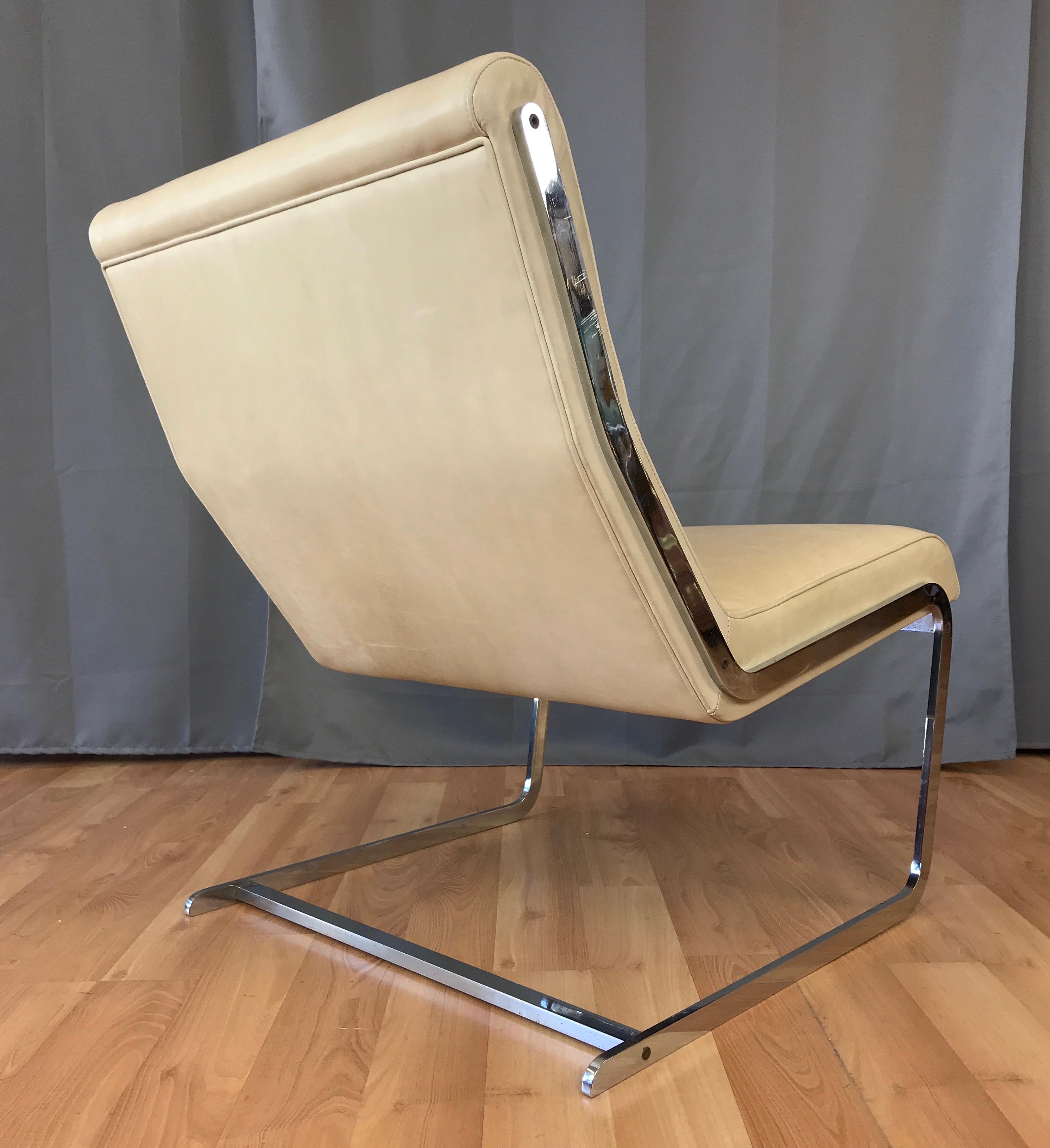 Poul Nørreklit Leather and Chrome Cantilevered Lounge Chair In Good Condition In San Francisco, CA