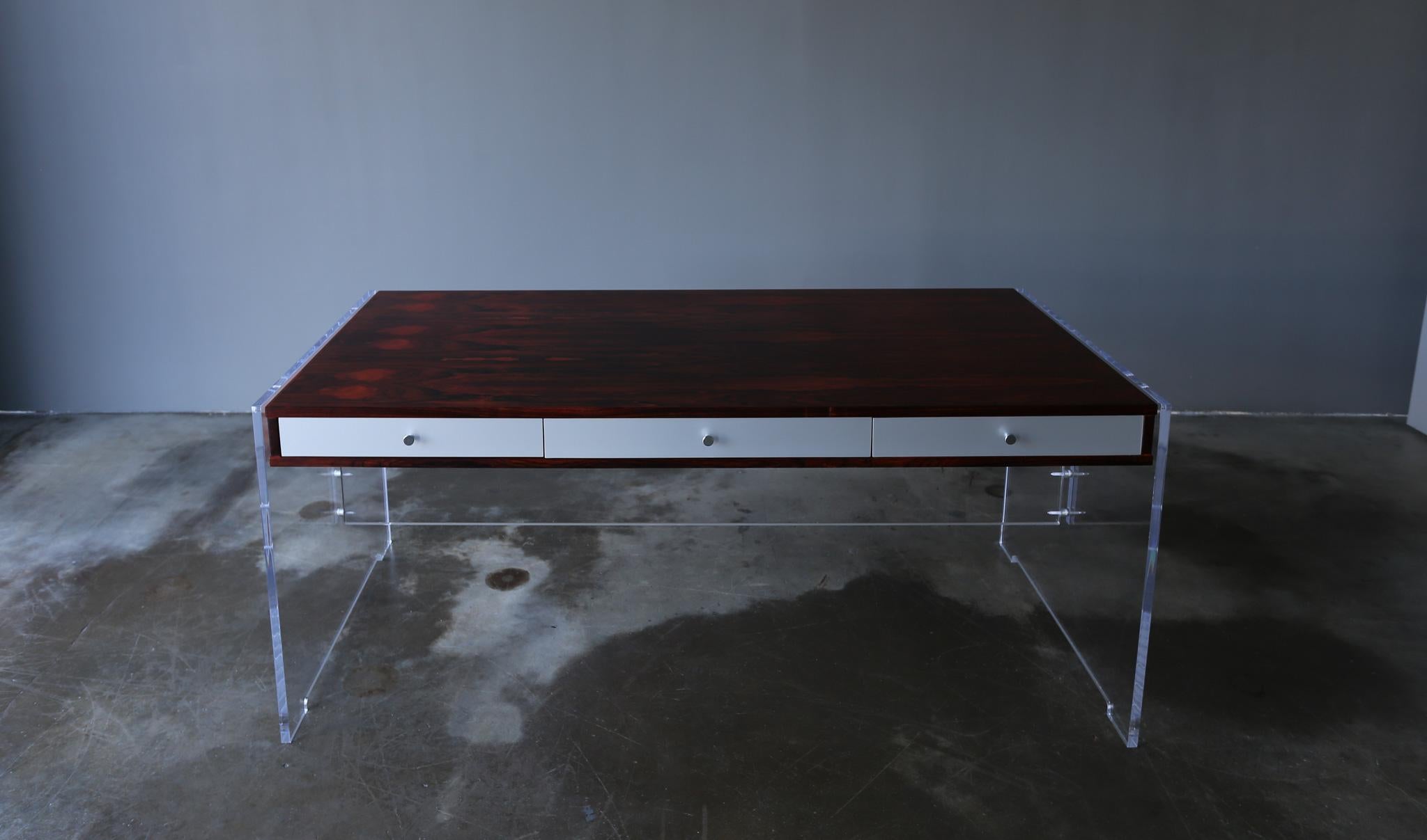 Poul Nørreklit Rosewood & Lucite Desk for Georg Petersens, Denmark, circa 1960 In Good Condition In Costa Mesa, CA