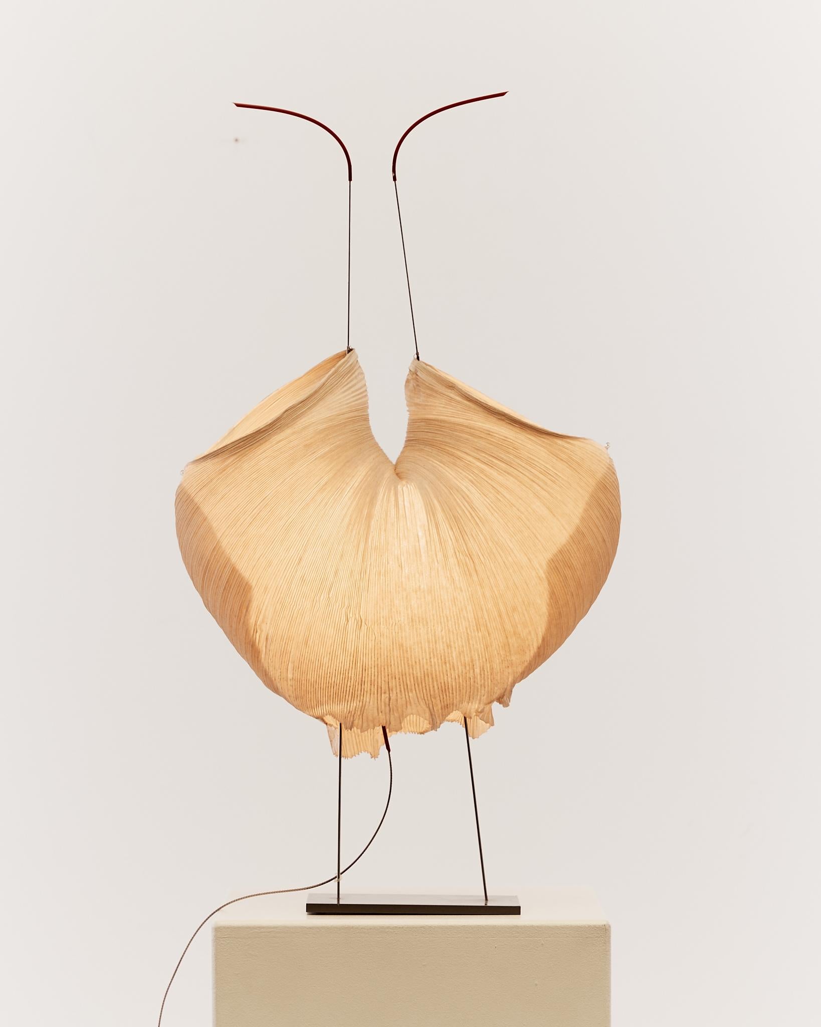 The sculptural 'Poul Poul' table lamp by Ingo Maurer. Featuring softly pleated rice paper, suspended from a delicate wire structure and giving a subtle ambient light.

Part of the lighting series 'MaMo Nouchies', the hallmark of this collection was