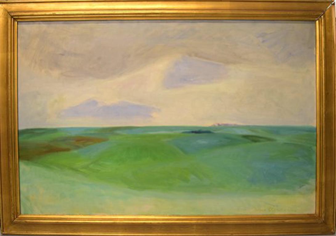 Poul Sørensen (1896-1959). Danish painter. Oil on canvas, 1940s. Landscape from North Zealand, Denmark.
Signed.
In very good condition.
Measures: 115 x 75 x 8.5 cm.
Poul Sørensen is best known as a landscape painter and colorist. Painting Danish