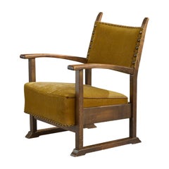 Poul Sørensen, Lounge Chair, Oak, Velvet, Brass, Denmark, 1947