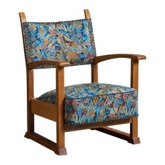 Poul Sørensen, Lounge Chair, Oak, Velvet, Brass, Denmark, 1947
