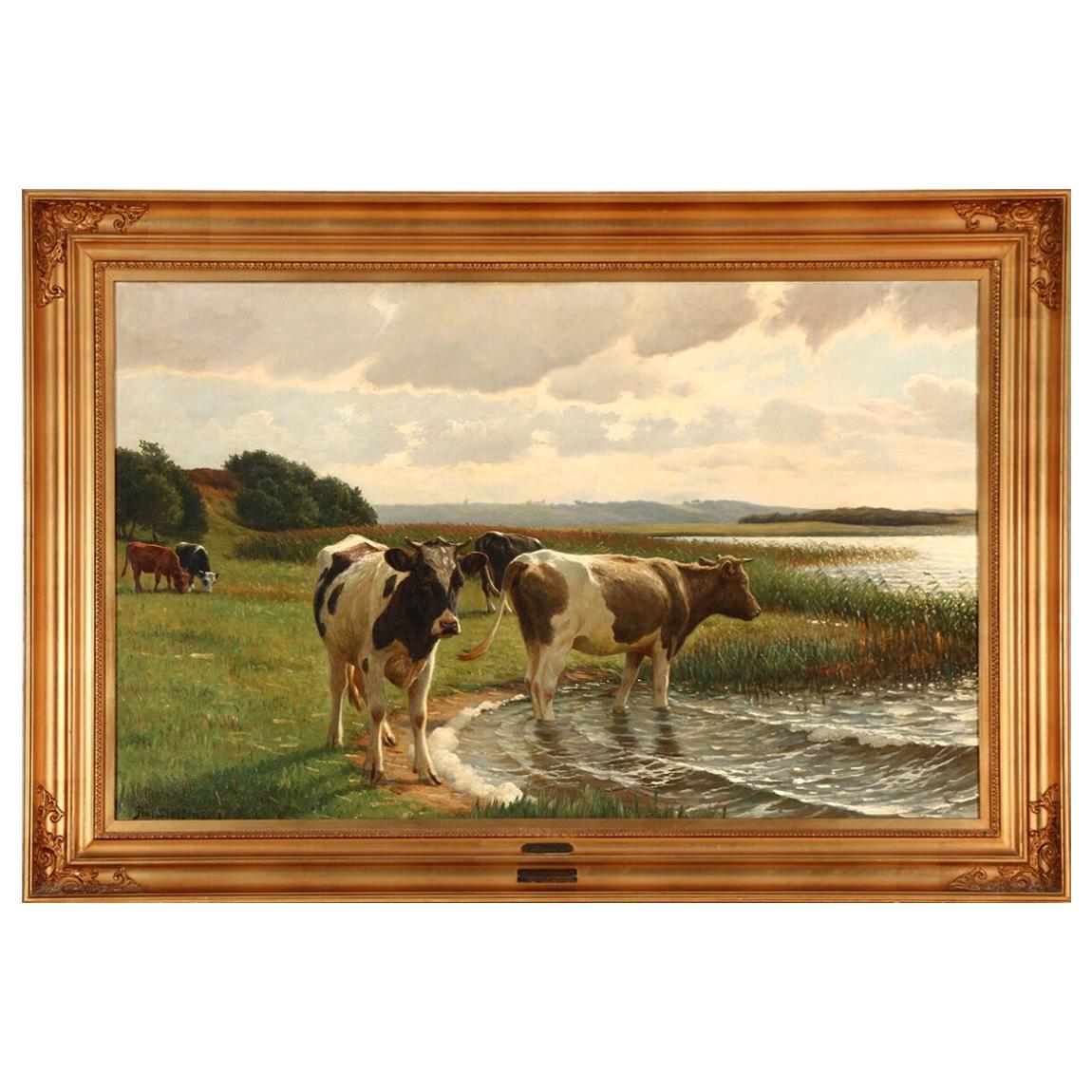 Poul Steffensen Landscape with Mottled Cows, Signed Poul Steffensen