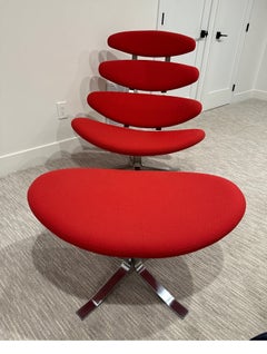Poul Volther Corona Red Lounge Swivel Chromsessel und Ottomane Erik Jorgensen