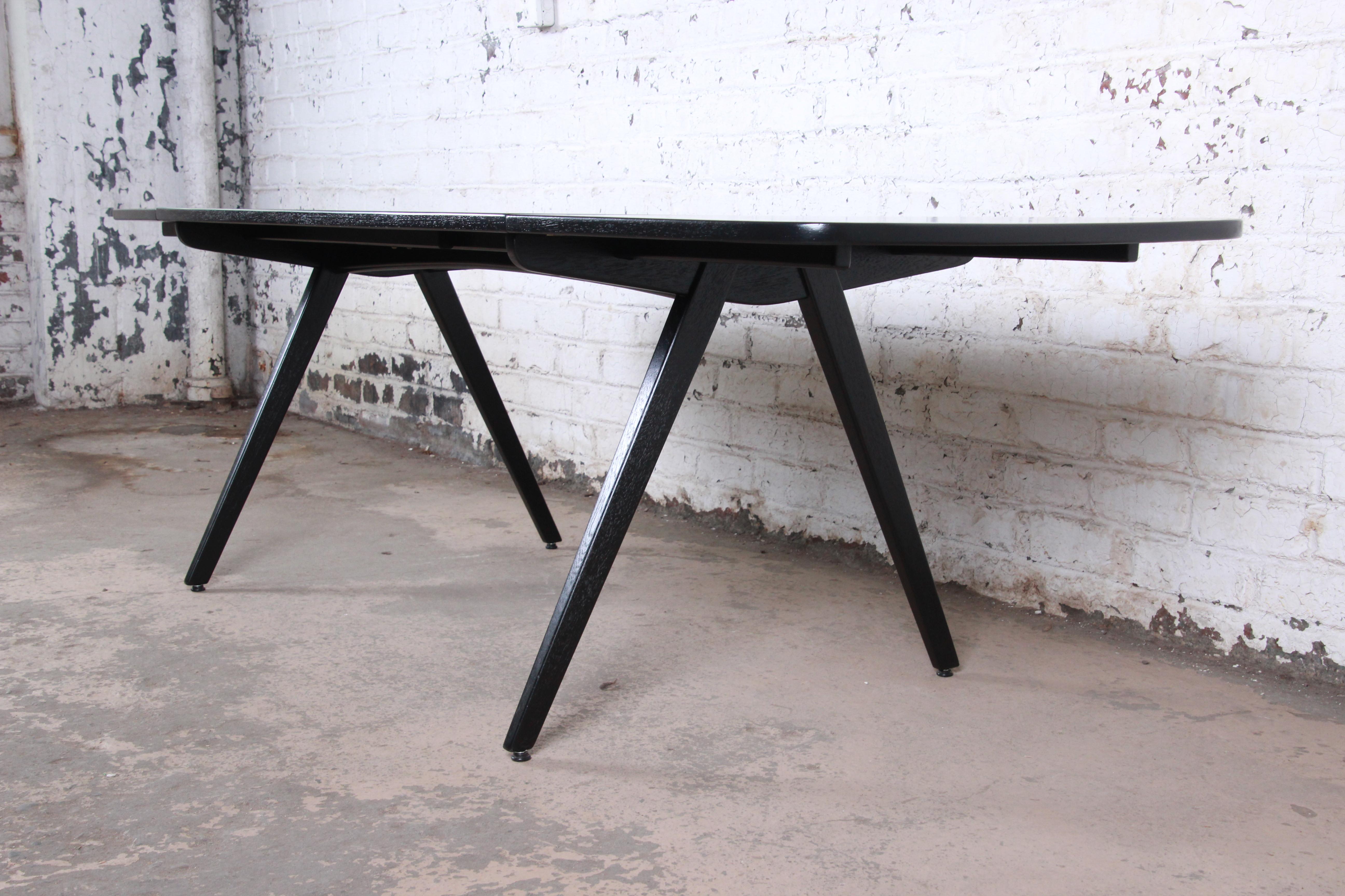 Poul Volther Danish Modern Ebonized Teak Boat Shaped Scissor Leg Dining Table In Good Condition In South Bend, IN
